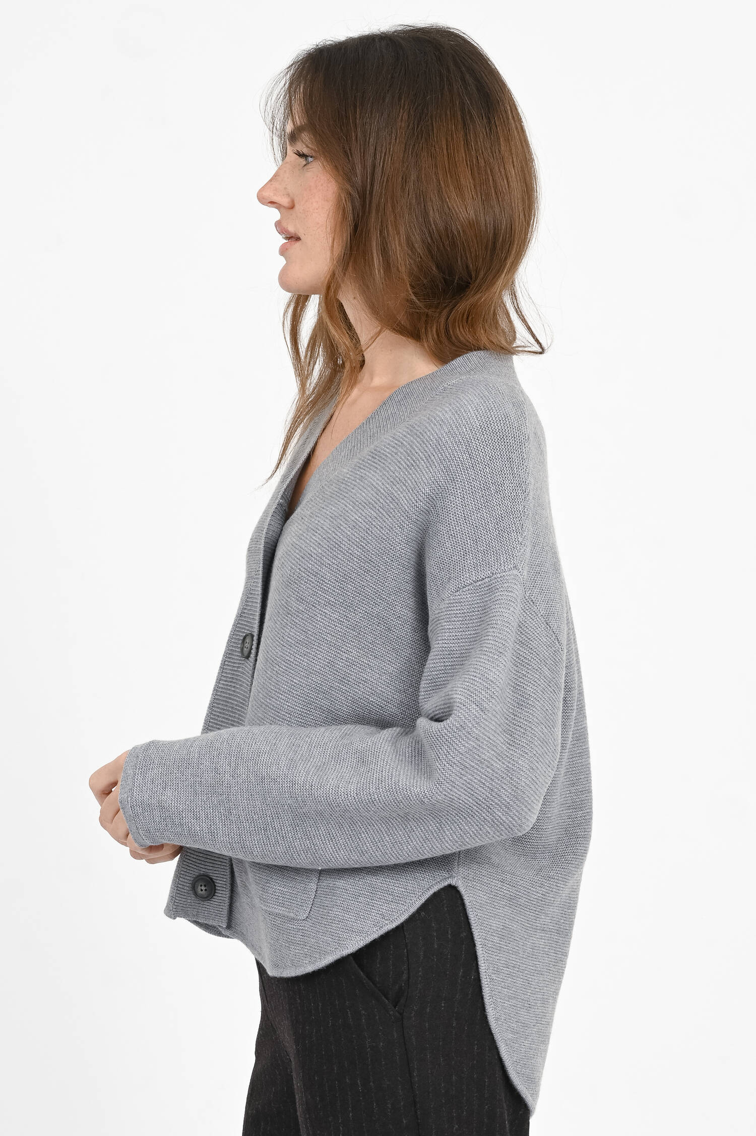 Woll-Strickjacke in Dunkelgrau