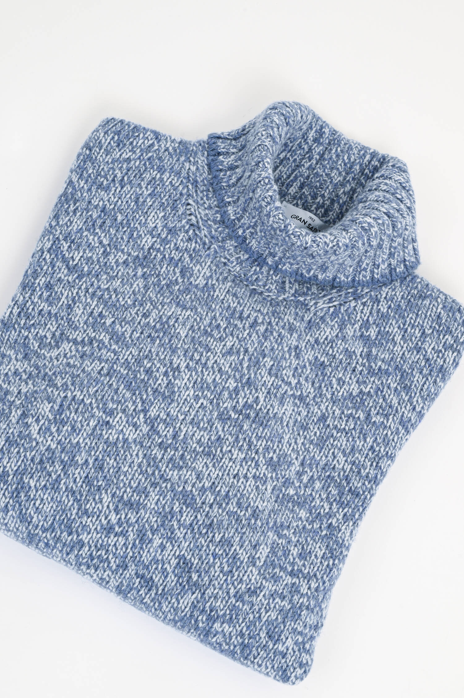 Melierter Rollkragenpullover in Jeansblau/Weiß