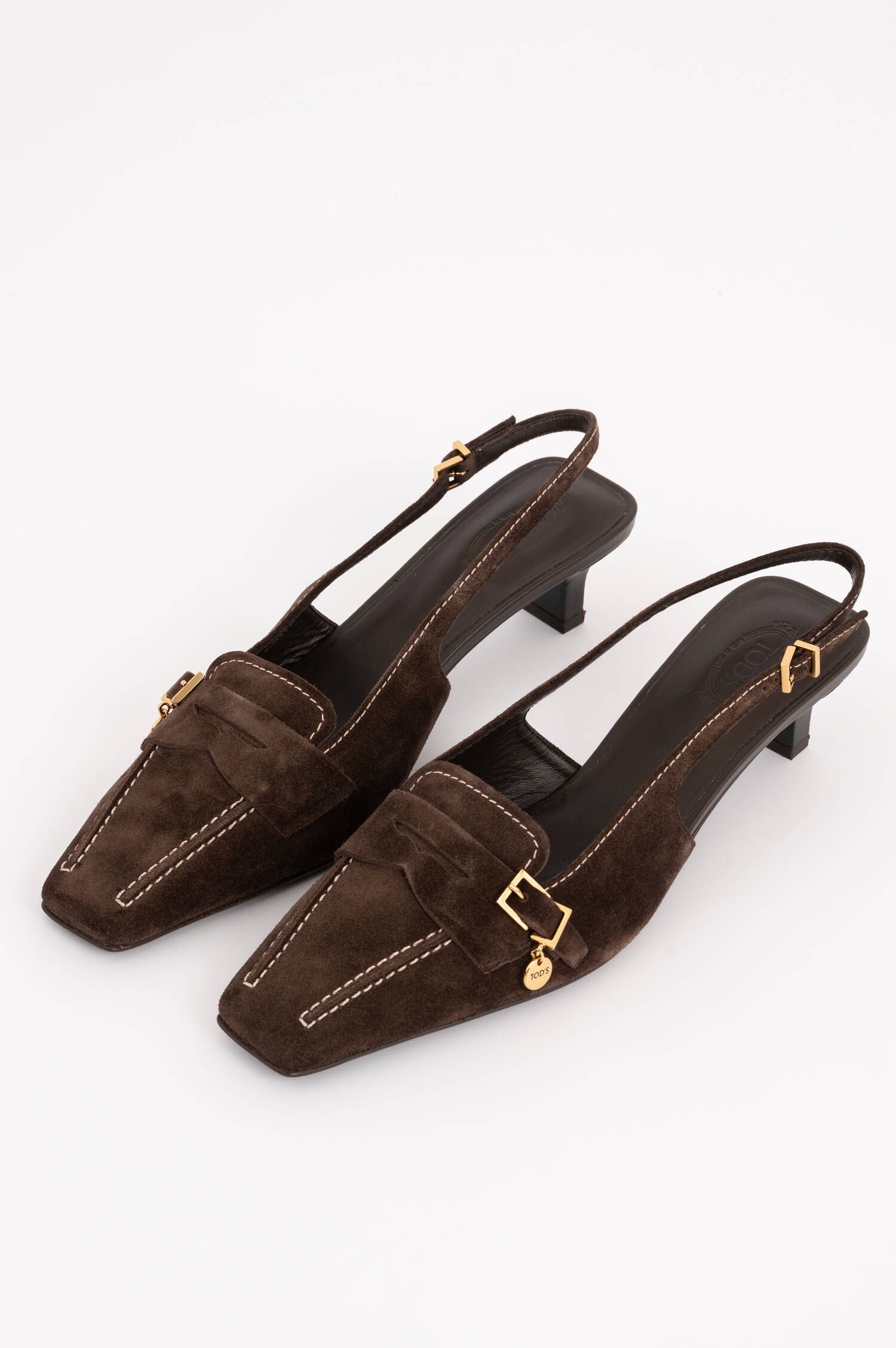 Suede Slingback-Pumps in Braun