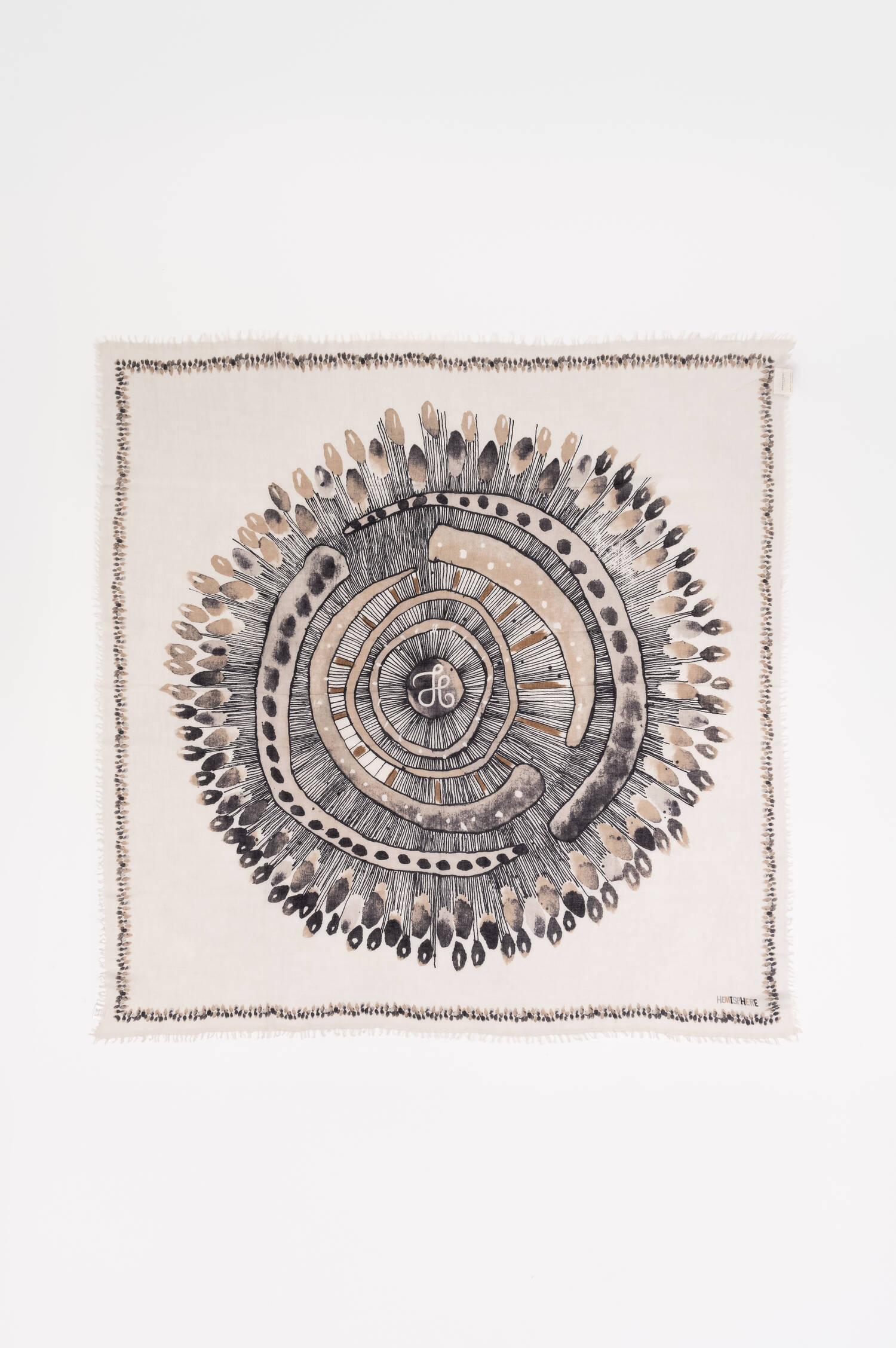 Cashmere-Mix-Tuch mit Fantasy-Print in Beige