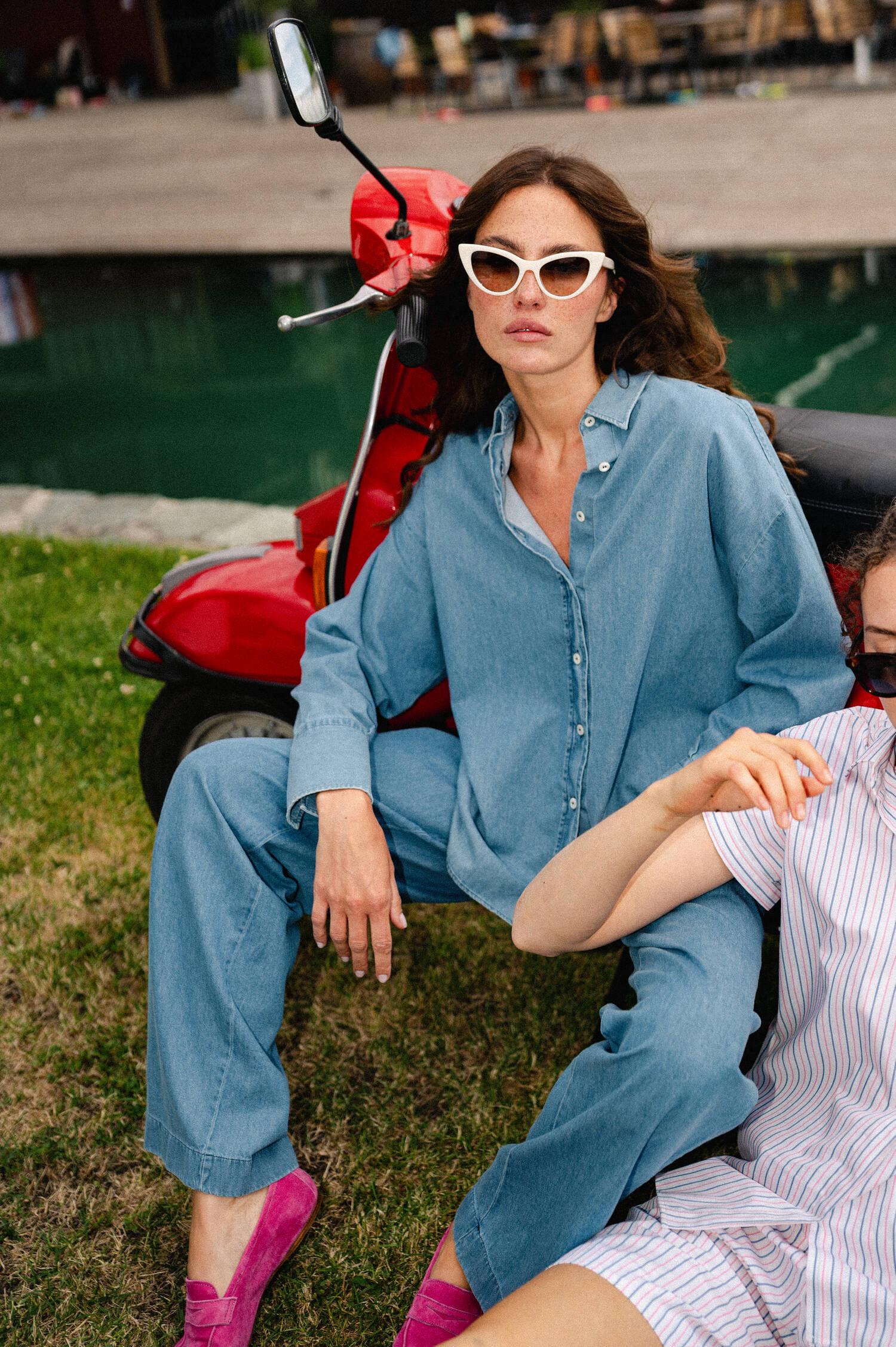 Denimbluse in Mittelblau