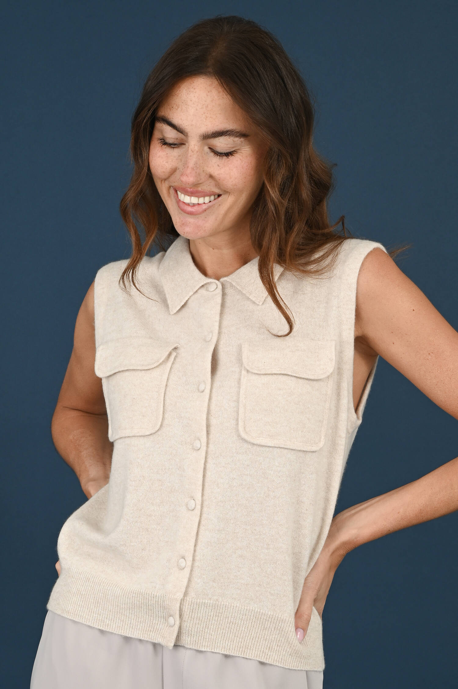 Cashmere Strickweste in Light Beige Melange