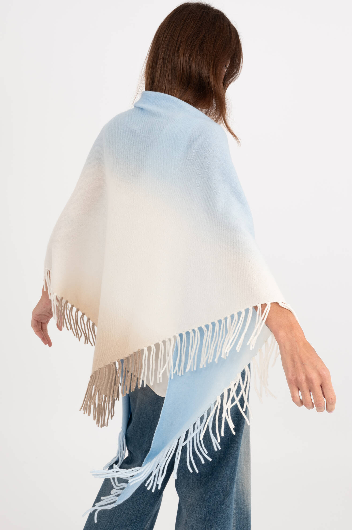 Woll-Mix Dreieckstuch in Hellblau/Creme