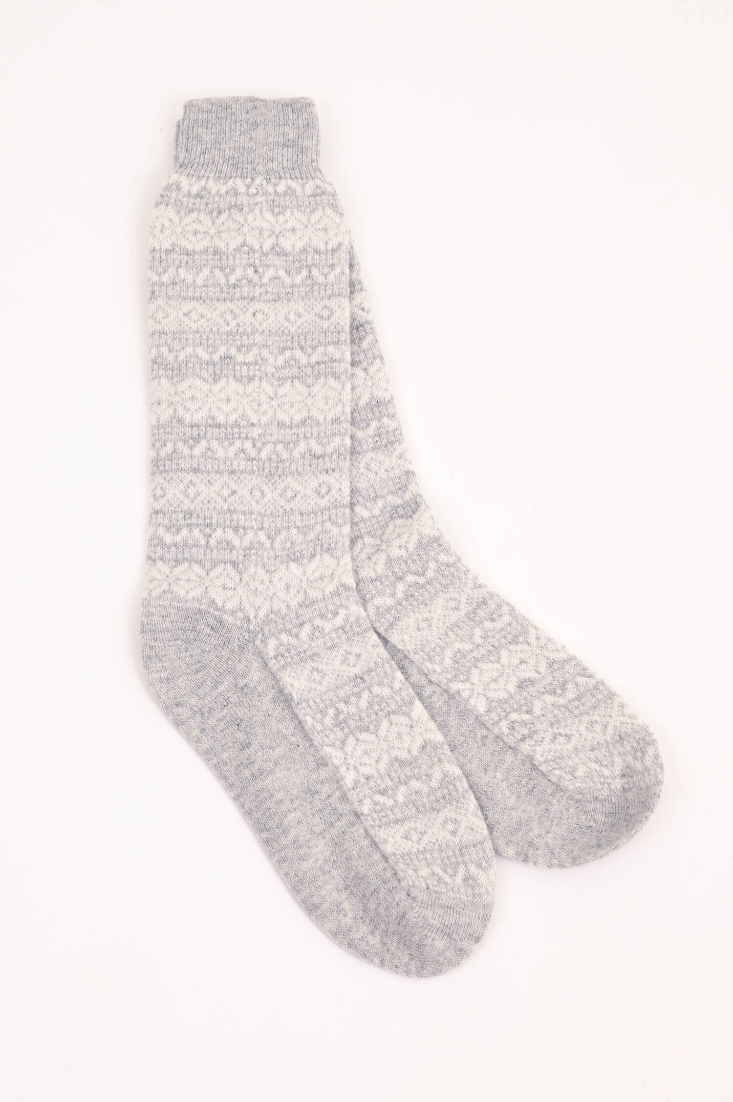Cashmere Socken in mit Muster in Hellgrau/Weiß