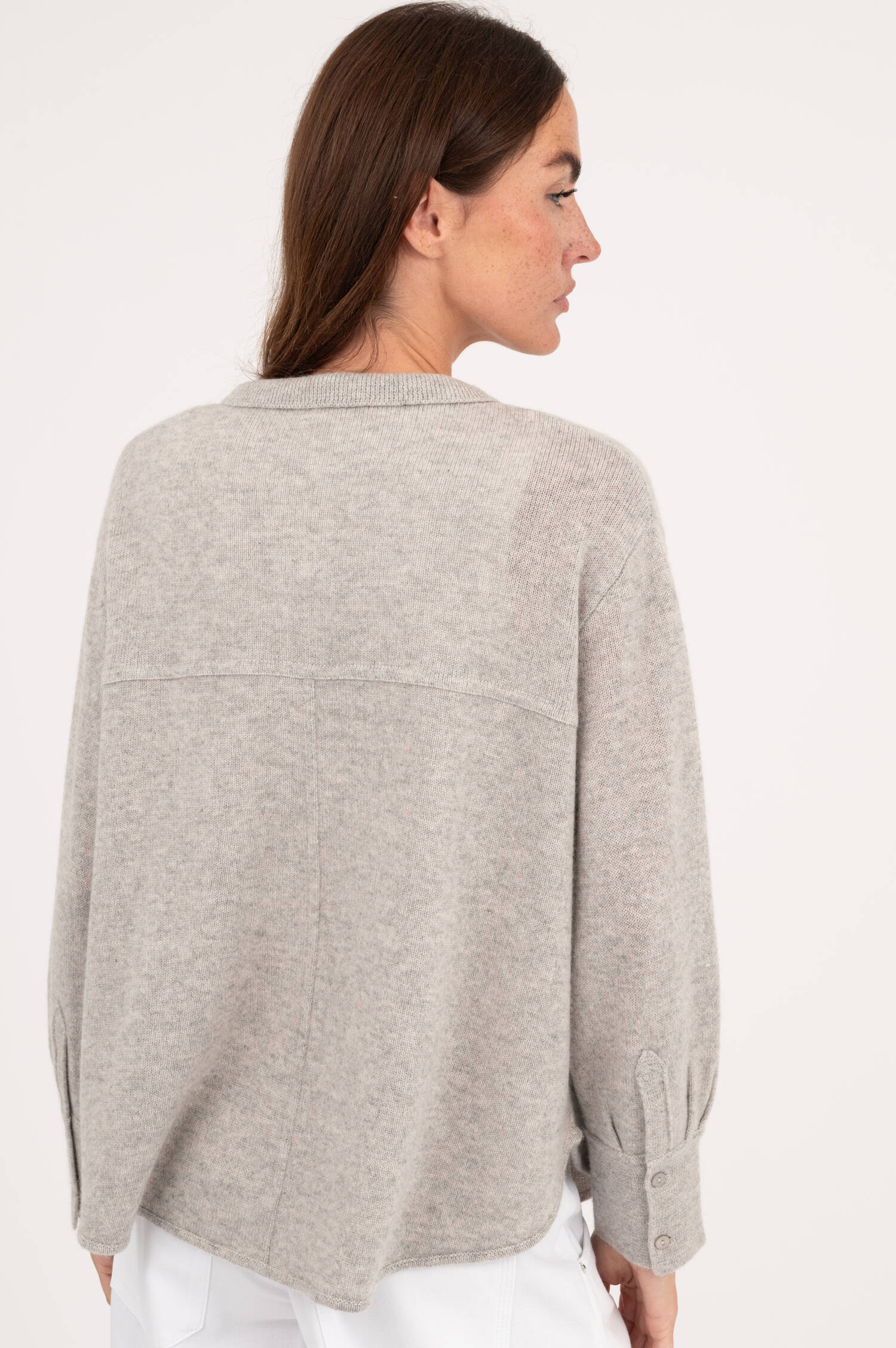 Langarm Cardigan aus Cashmere-Mix in Hellgrau