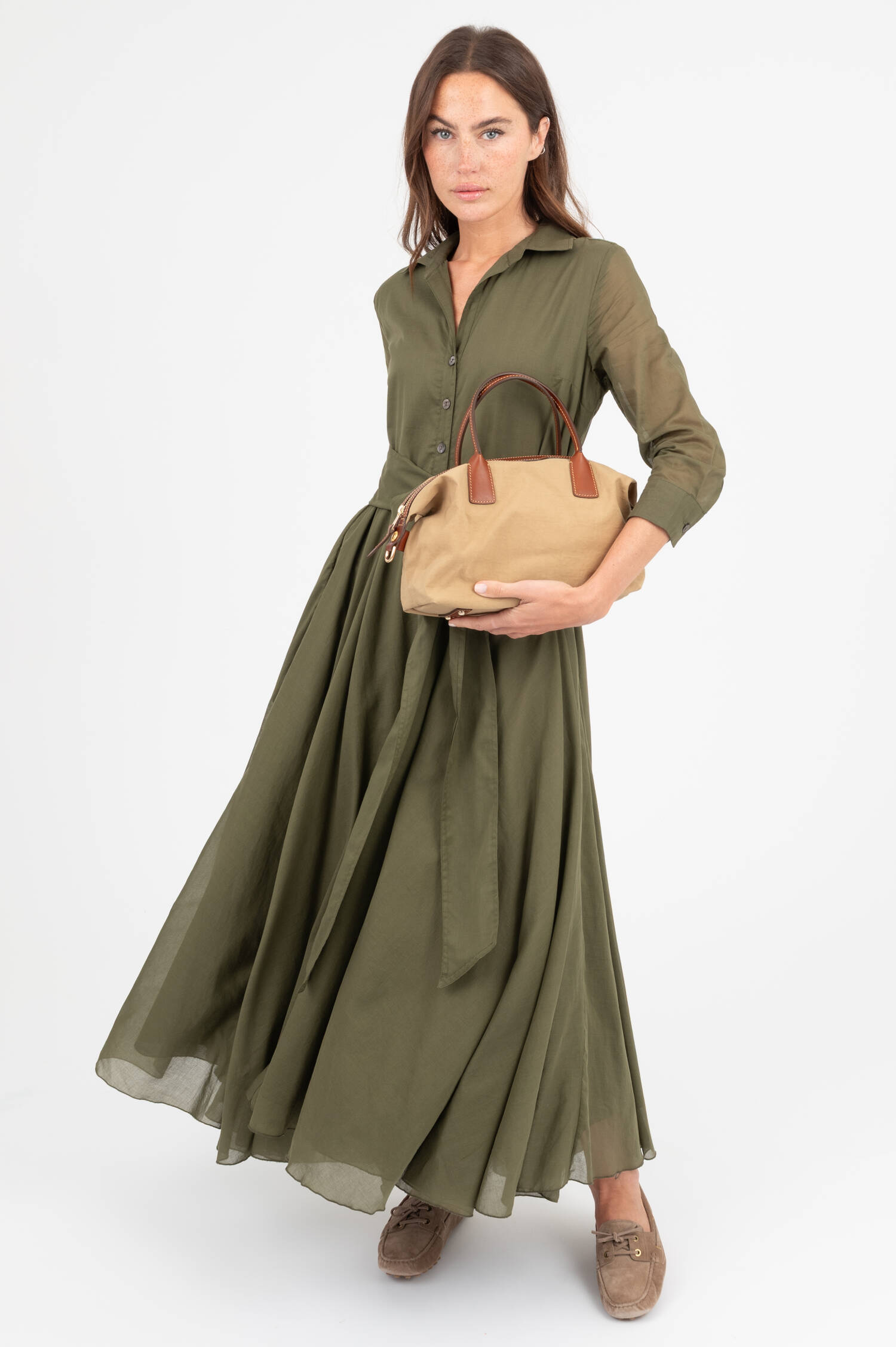Baumwolle Kleid in Oilvgrün Baumwolle Kleid in Oilvgrün
