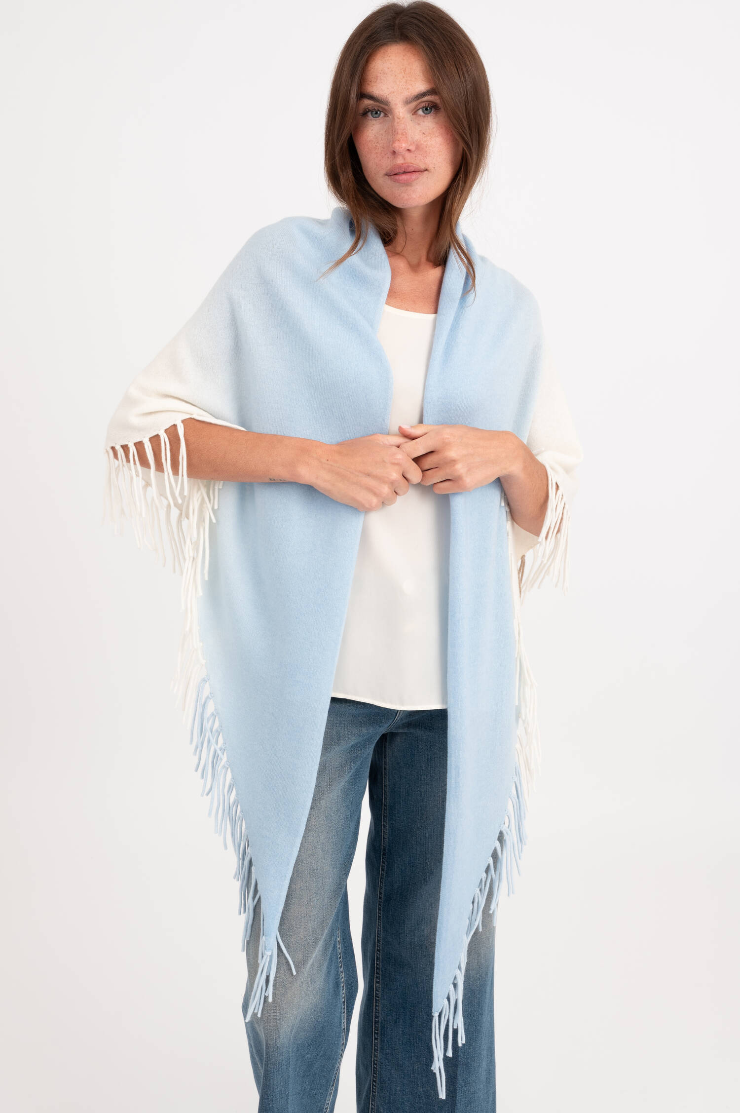Woll-Mix Dreieckstuch in Hellblau/Creme