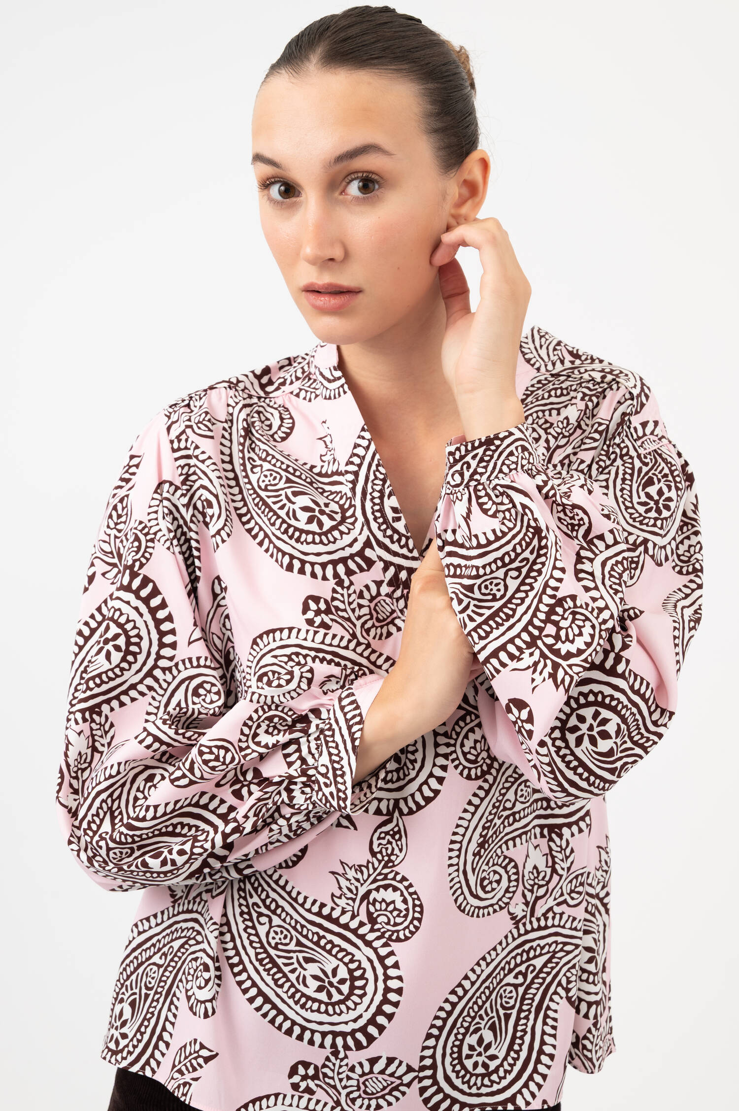 Seiden-Bluse mit Paisley-Print in Rosa Seiden-Bluse mit Paisley-Print in Rosa