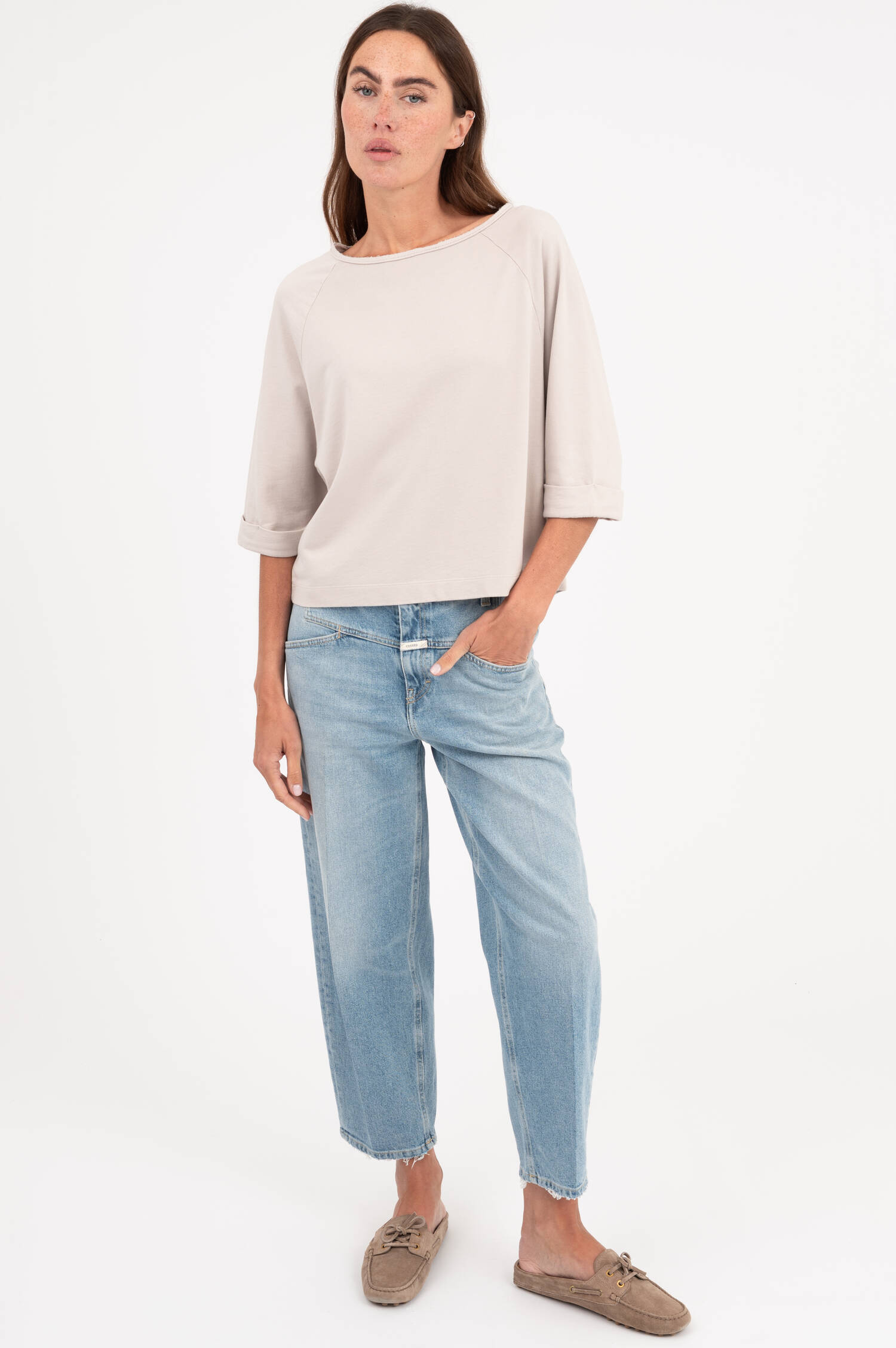 T-Shirt mit Lurexfäden in Taupe