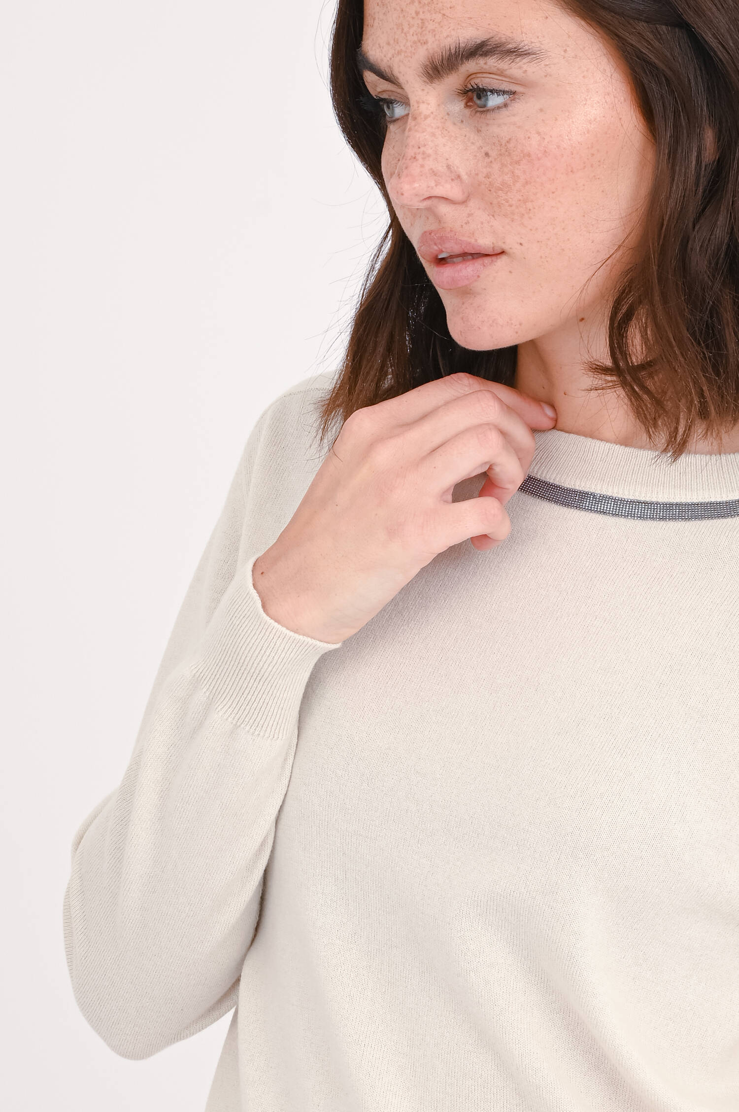 Cashmerepullover mit Molini-Detail in Creme