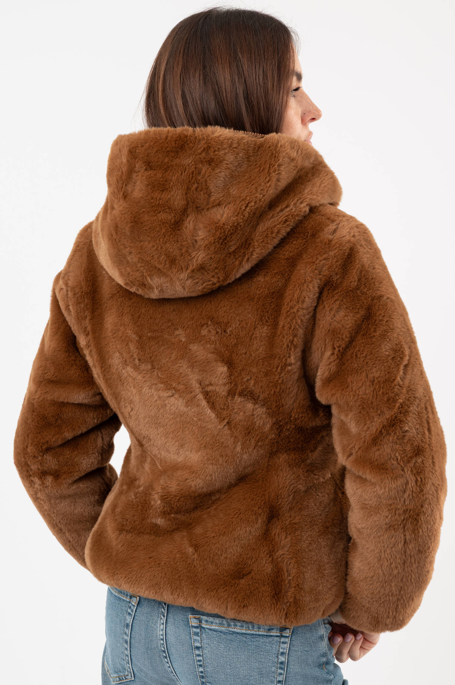 Faux-Fur-Jacke mit Kapuze in Braun Faux-Fur-Jacke mit Kapuze in Braun