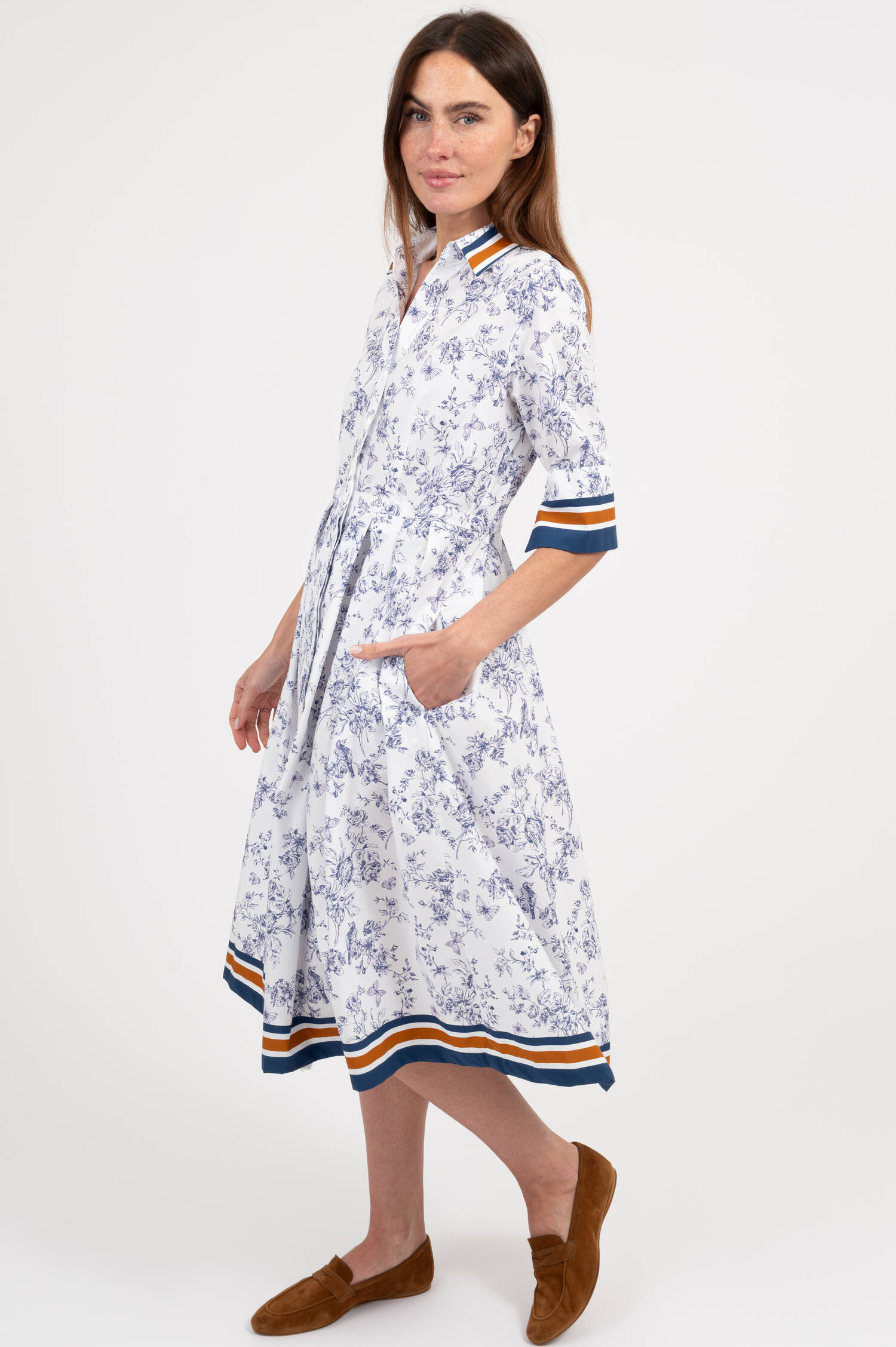 Blusenkleid AISHA mit Print in Weiß/Blau