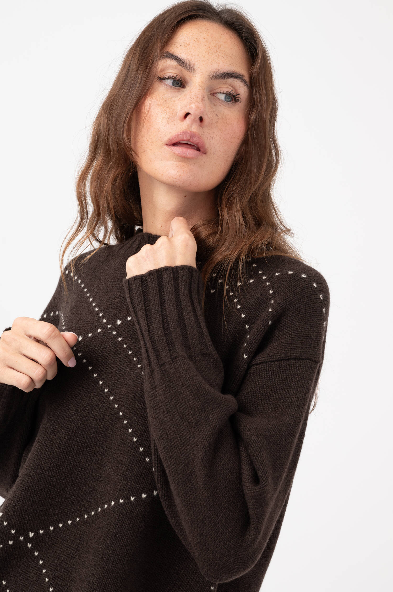 Pullover mit Rautenstrickdetails in Braun