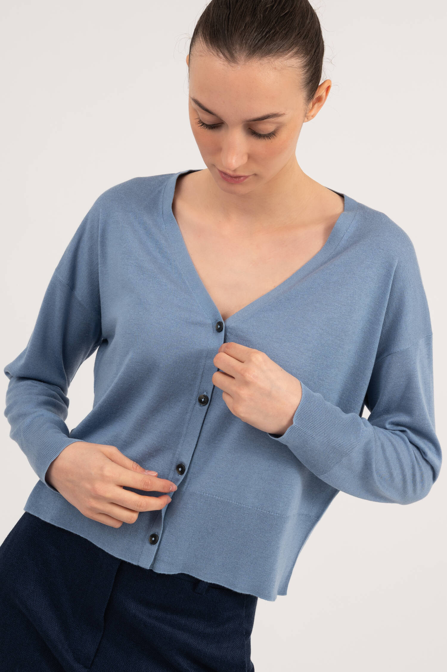 Seide/Cashmere Cardigan in Stoneblau
