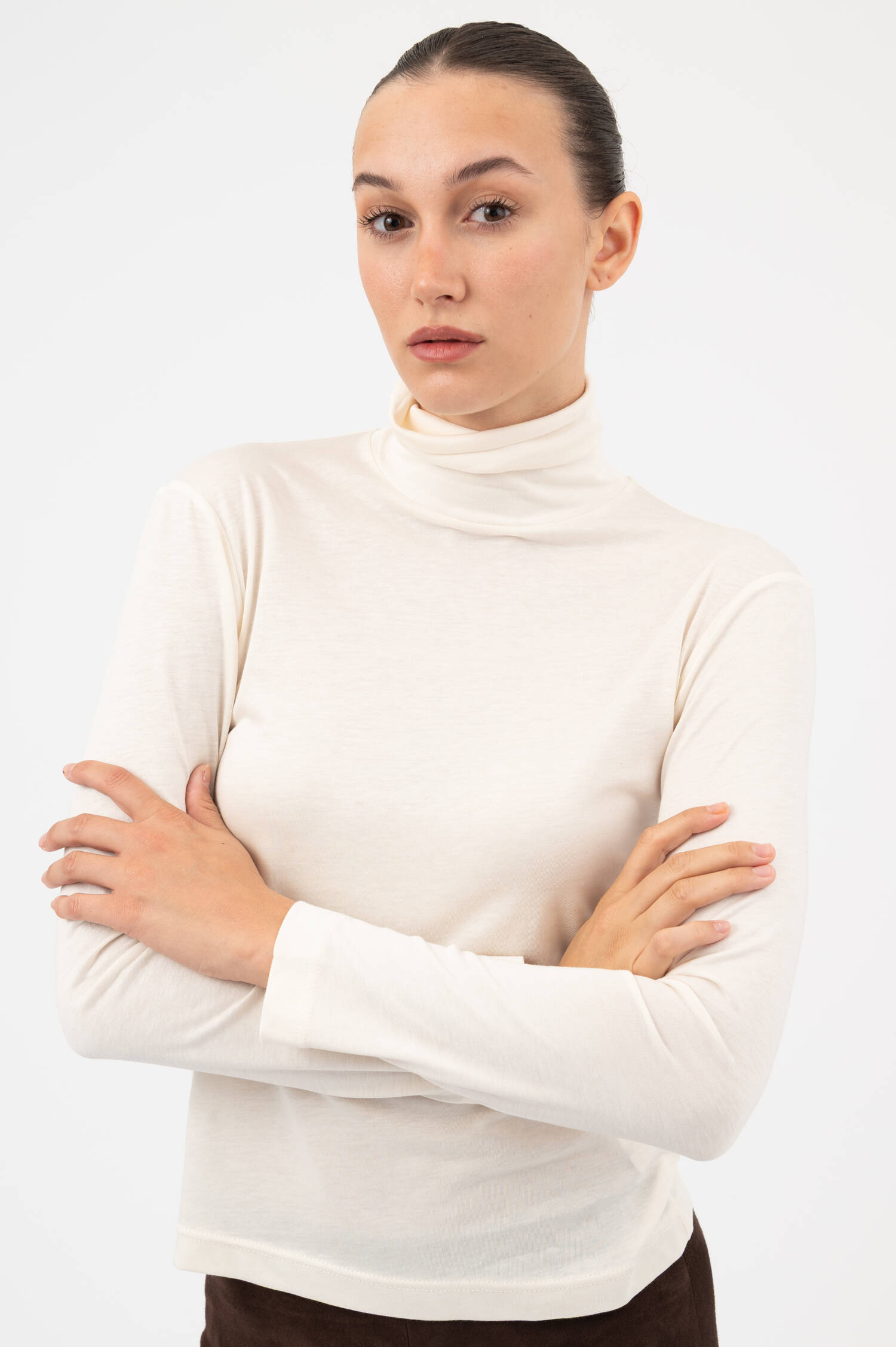 Langarm-Rollkragen-Shirt in Off-White Langarm-Rollkragen-Shirt in Off-White