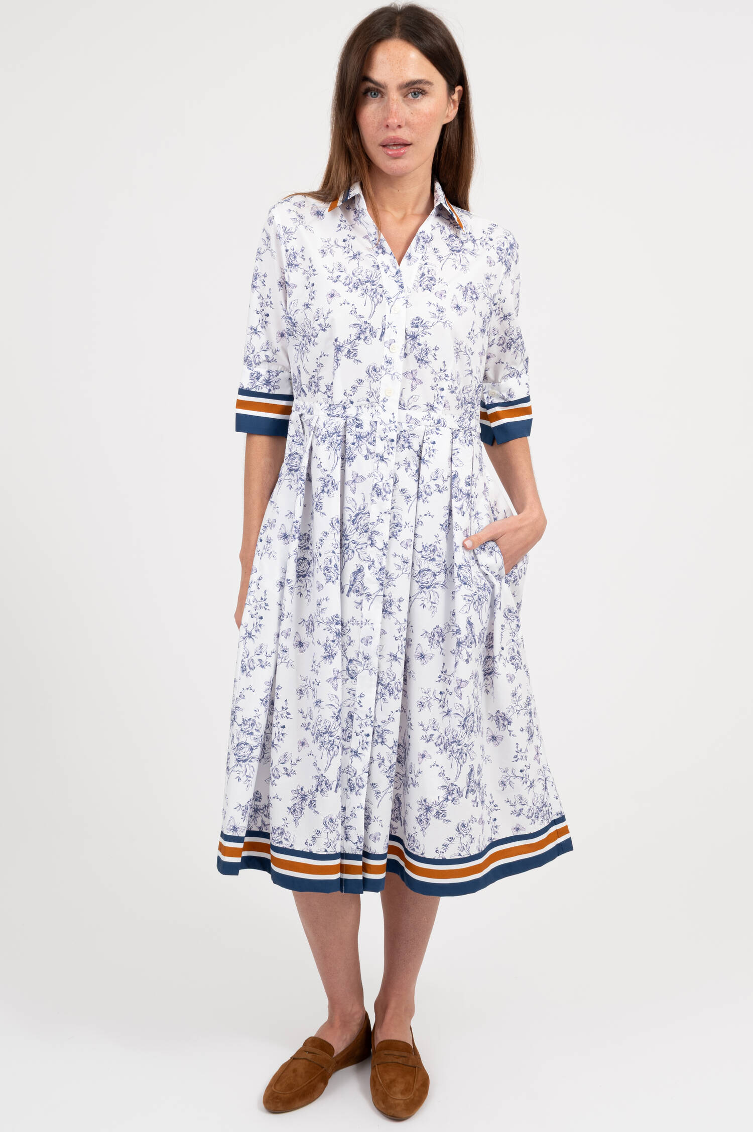 Blusenkleid AISHA mit Print in Weiß/Blau