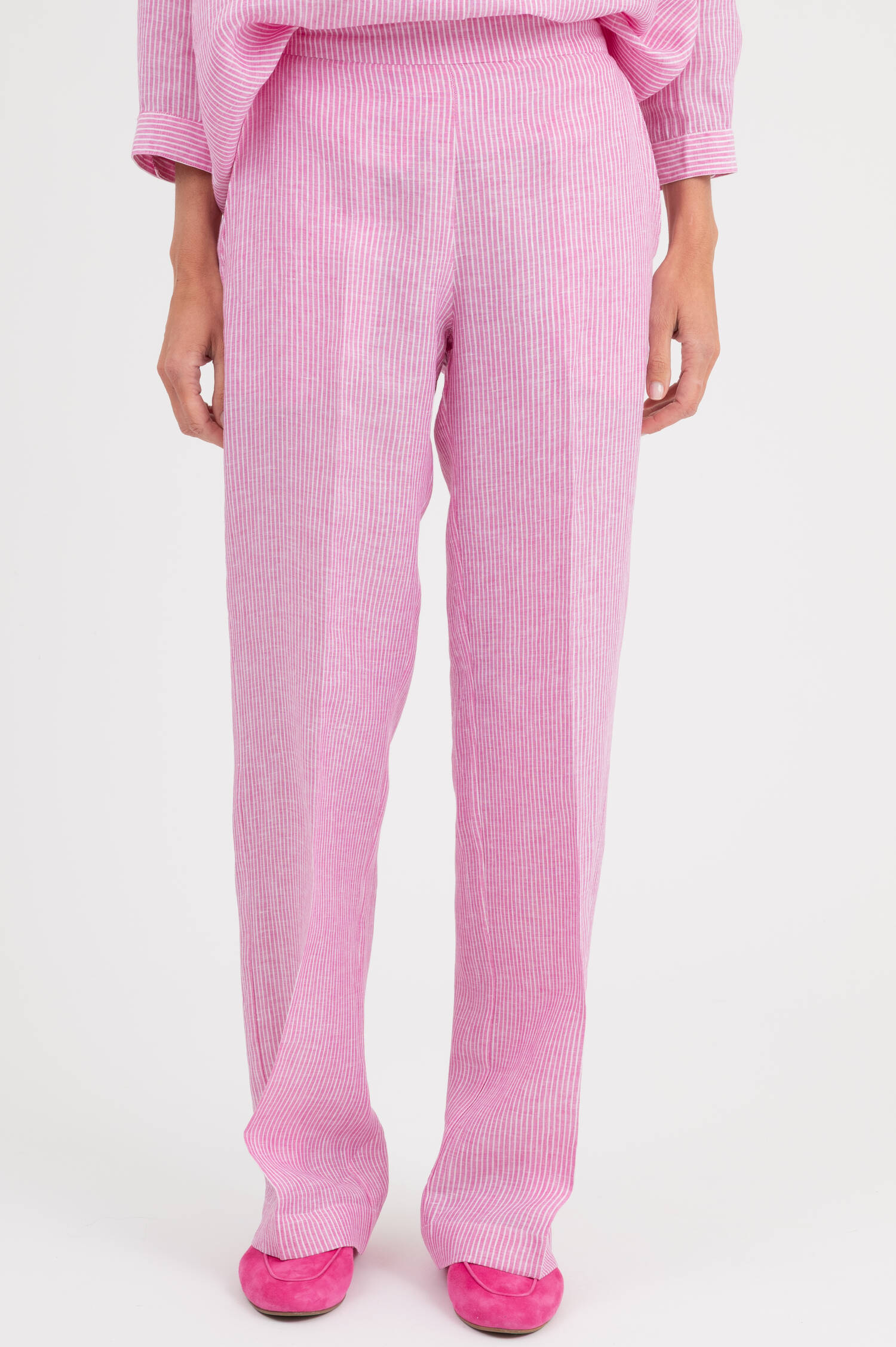 Leinenhose in Pink/Weiß gestreift