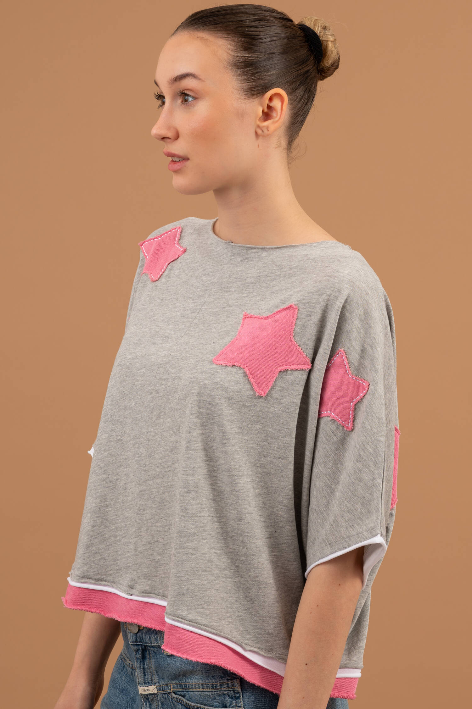 T-Shirt RUMBIA in Grau/Rosa/Weiß