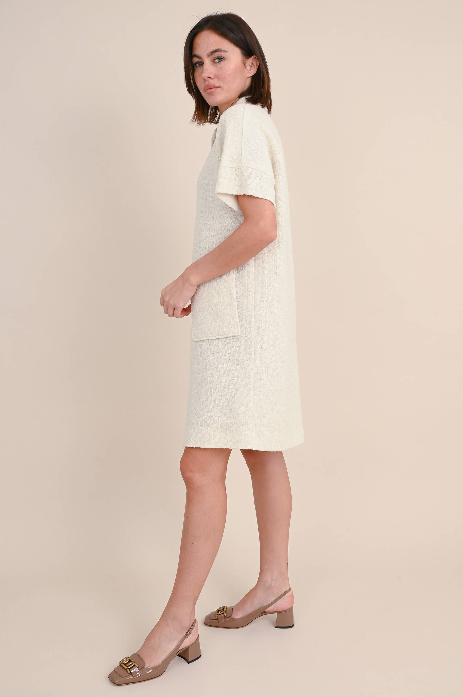 Bouclé Kleid in Creme