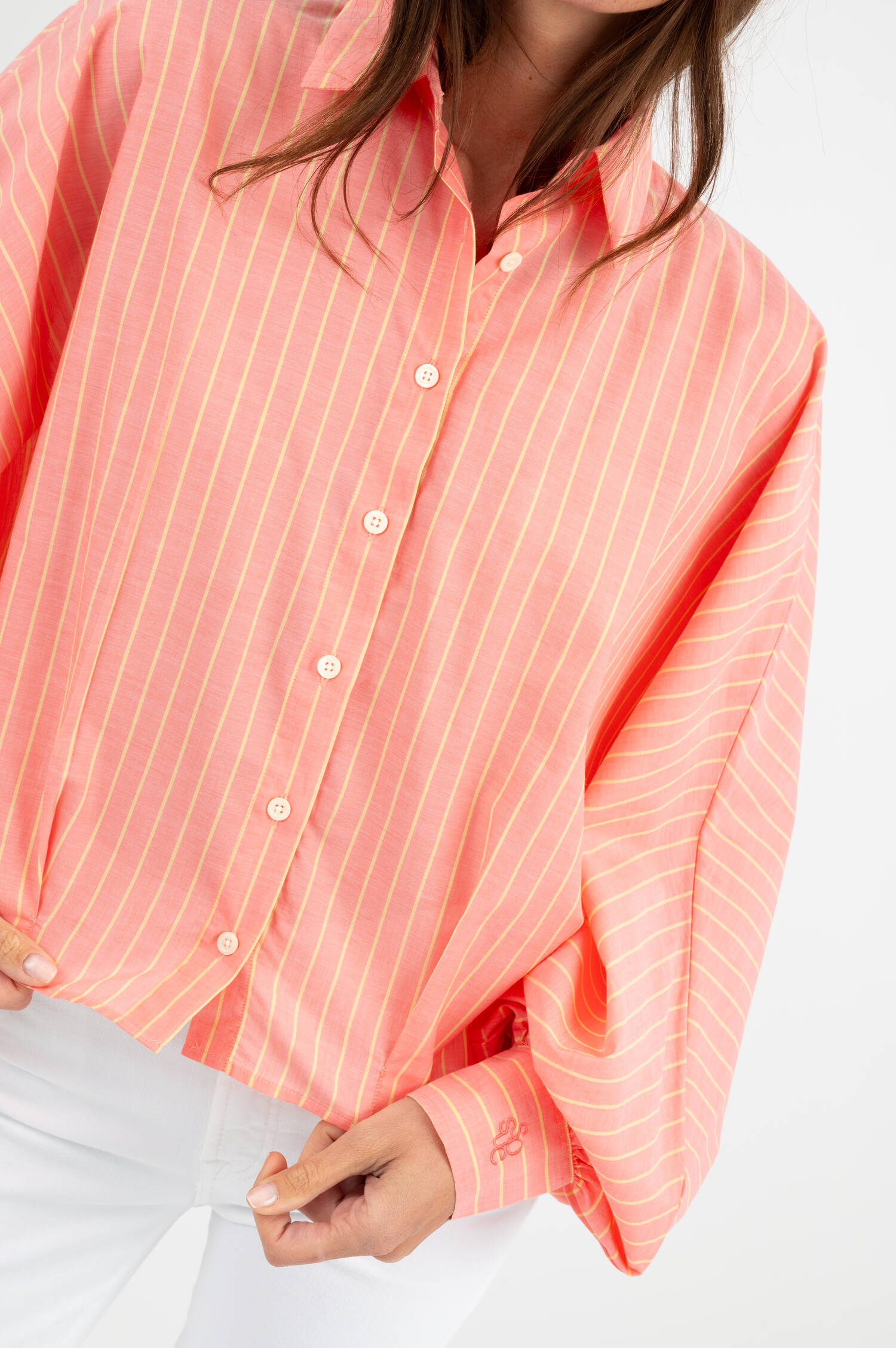 Bluse ANTONIA SHORT in Koralle/Gelb gestreift Bluse ANTONIA SHORT in Koralle/Gelb gestreift