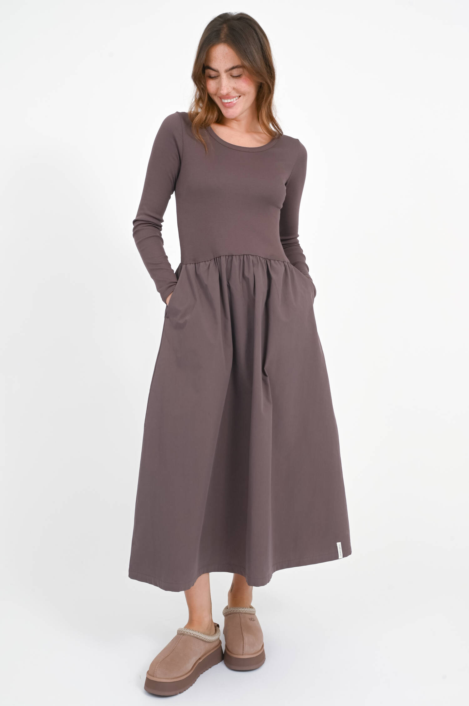 Langarm Kleid in Chocolate