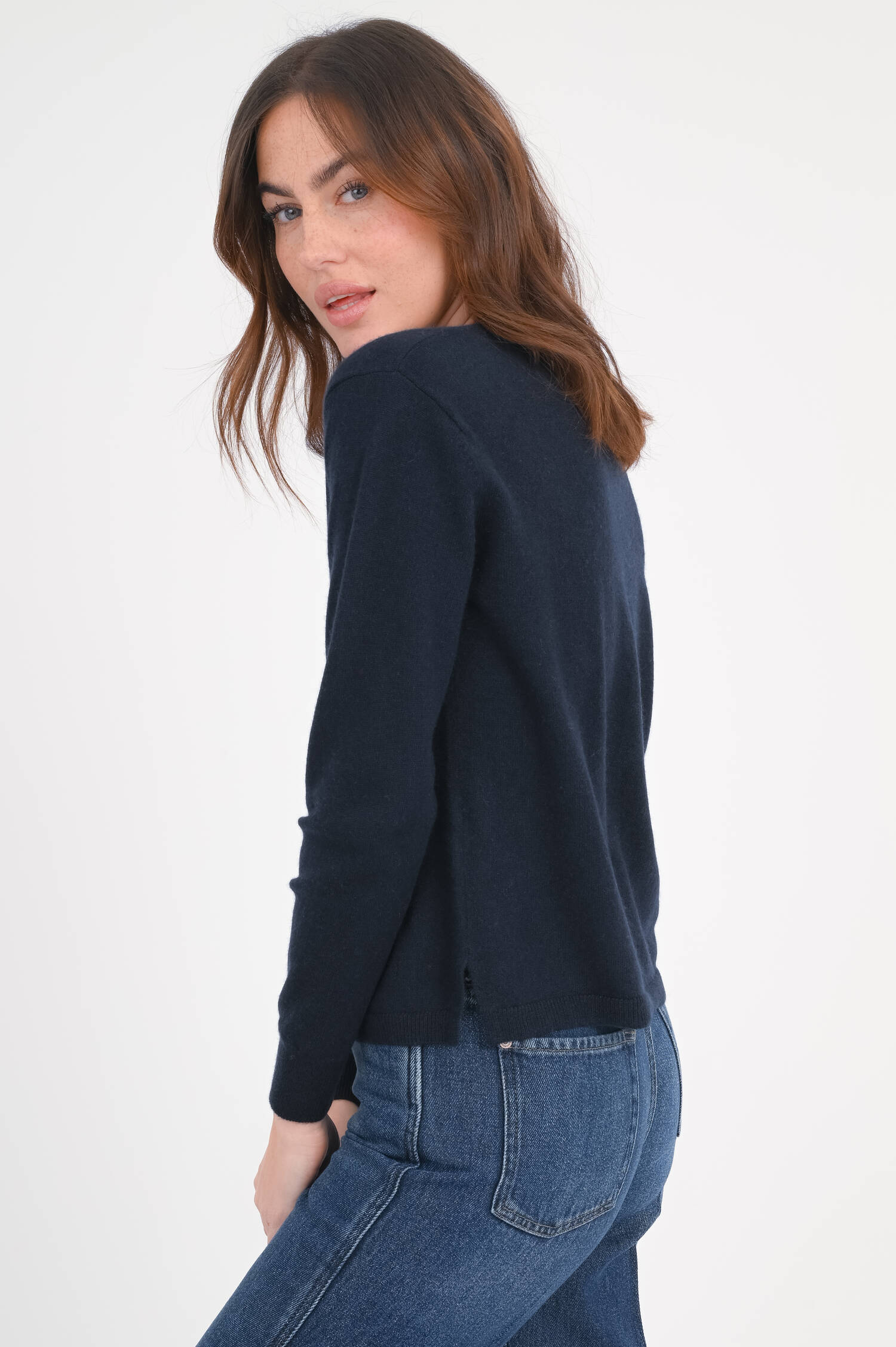 Cashmere-Strickweste mit V-Neck in Navy