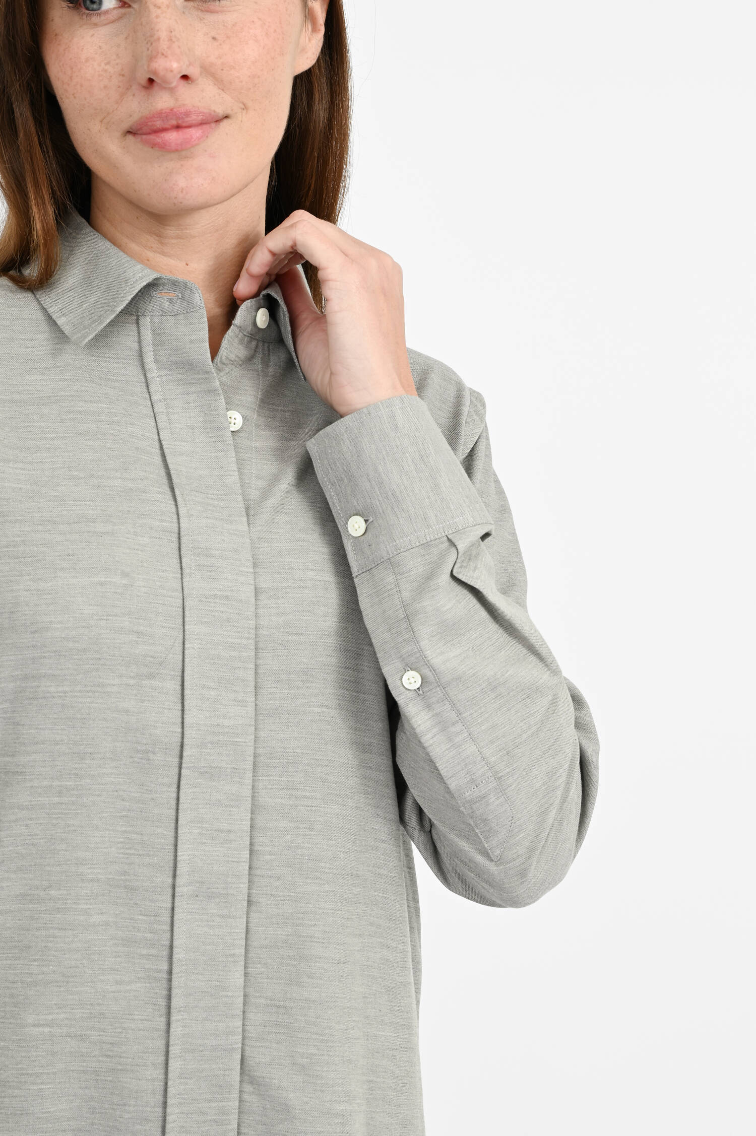 Baumwoll-Cashmere Bluse in Light Grey Melange Baumwoll-Cashmere Bluse in Light Grey Melange