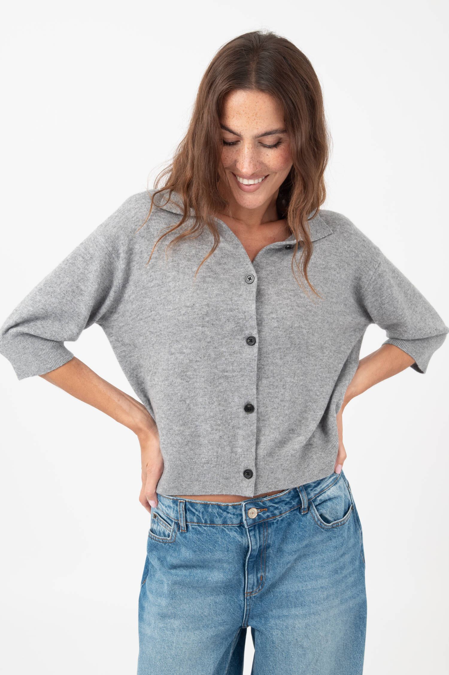 Polo-Cardigan MELINA in Grau meliert