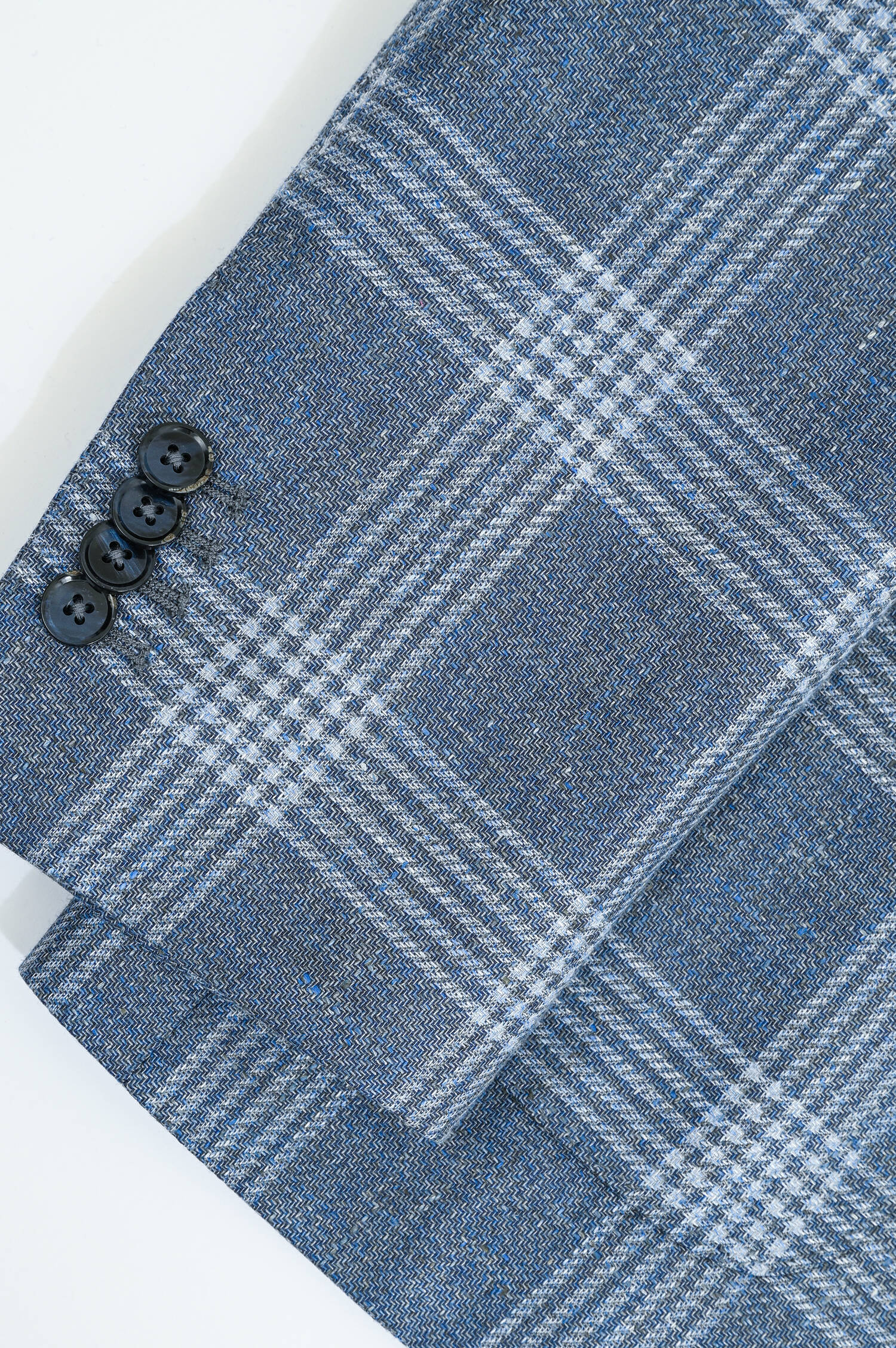 Karriertes Sakko aus Woll-Leinen-Mix in Denim Blue