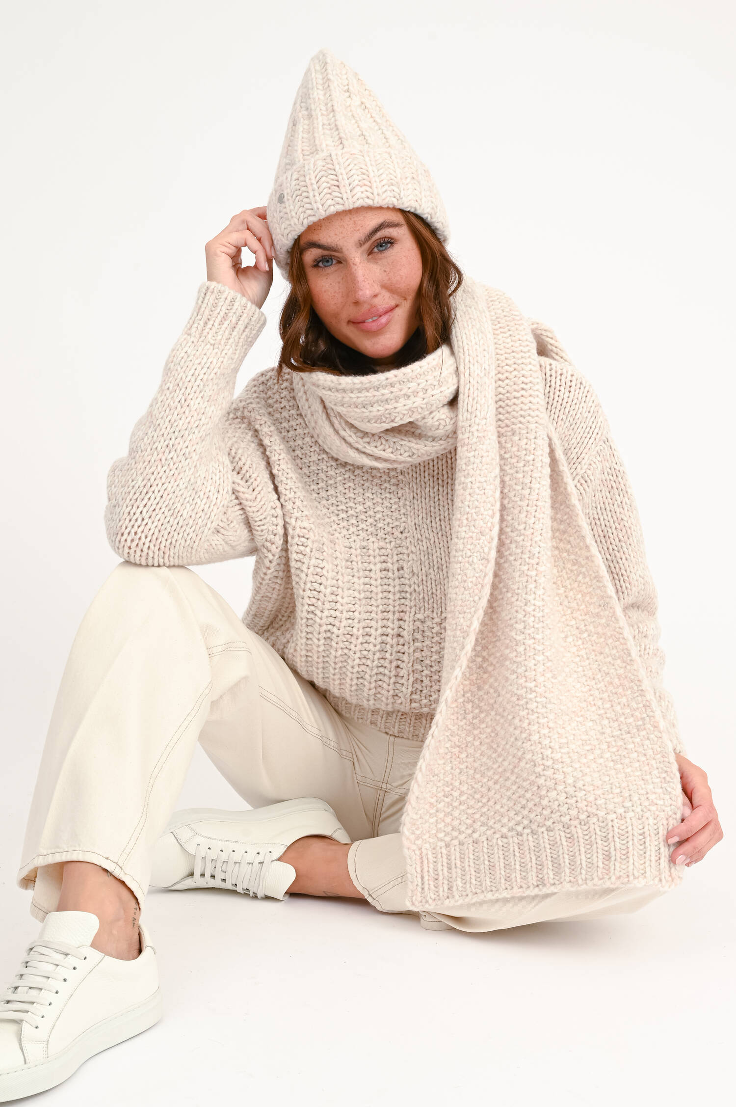 Wollschal in Rosa/Creme