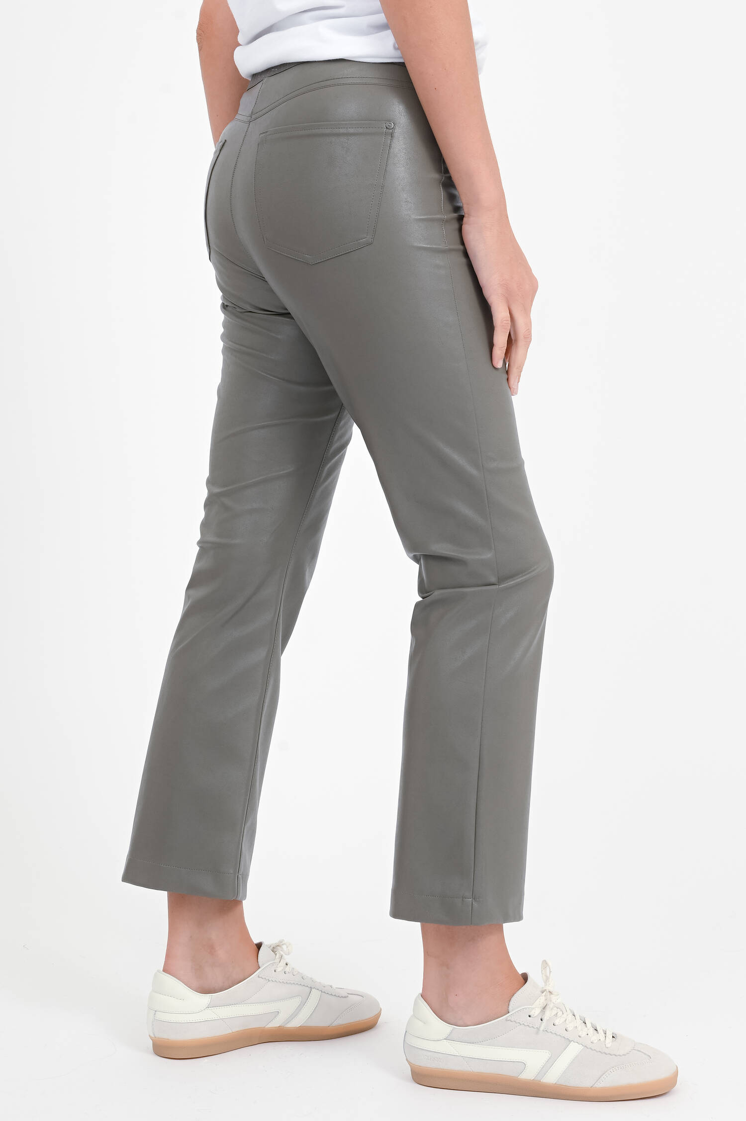 Hose aus Kunstleder FELICE in Graugrün