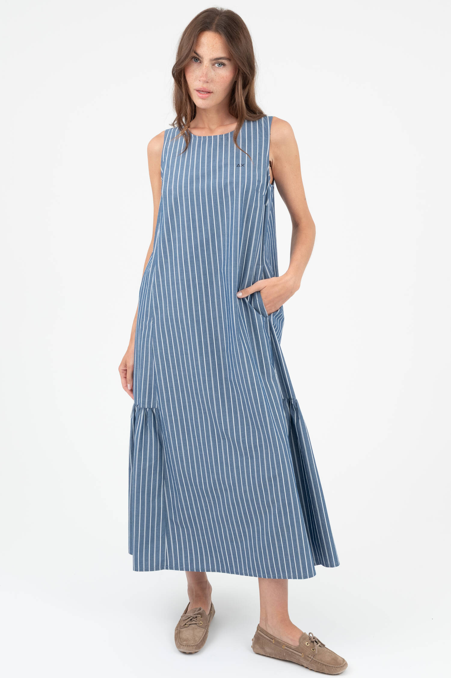 Midi Kleid in Navy/Weiß gestreift