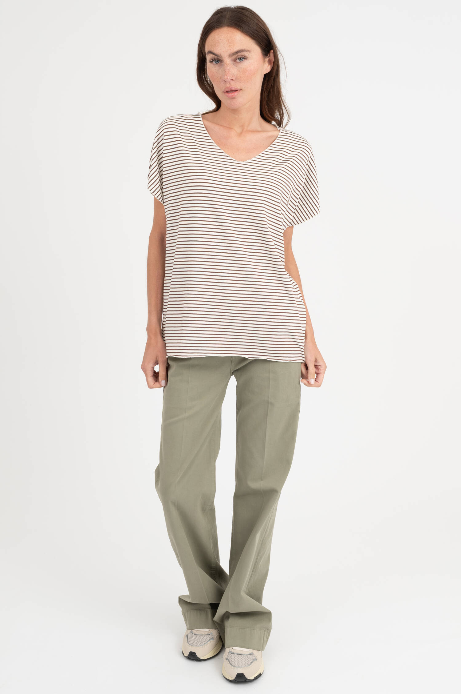 Oversize T-Shirt in Braun/Ecru gestreift