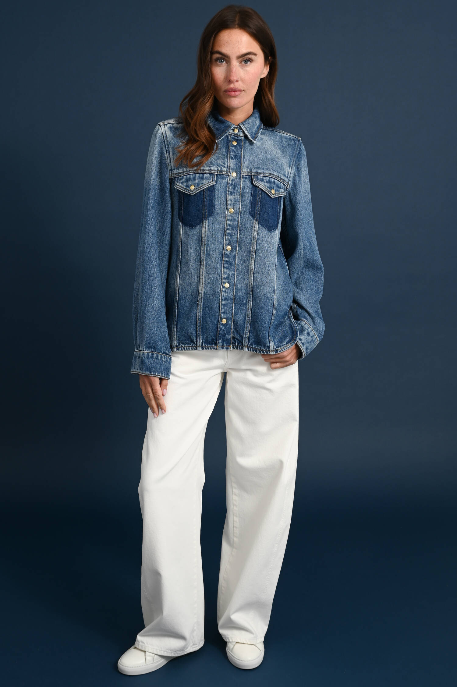 Denim Bluse mit Brusttaschen in Used Blue