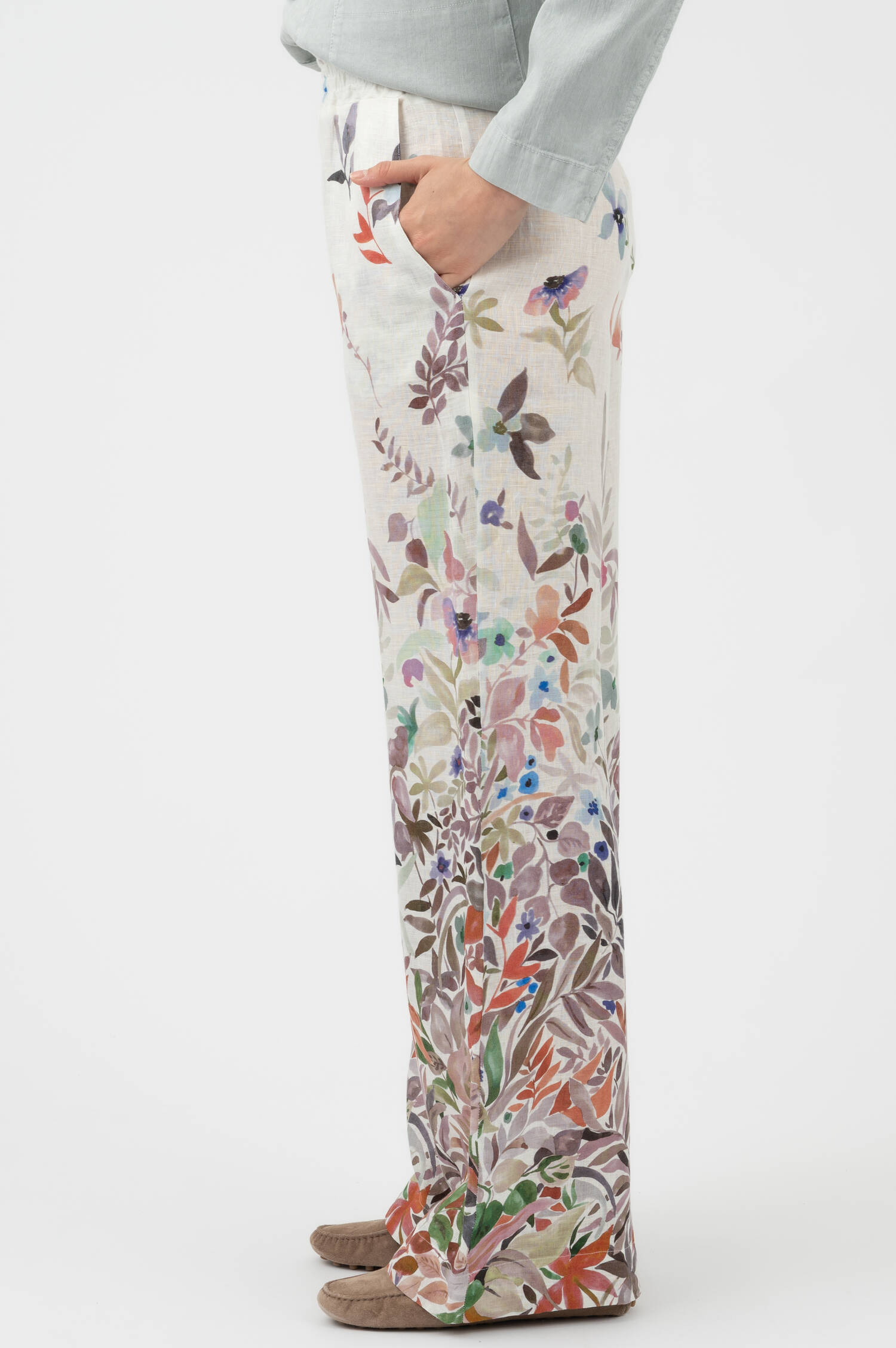 Schlupfhose FRAN aus Leinen in Weiß/Multicolor