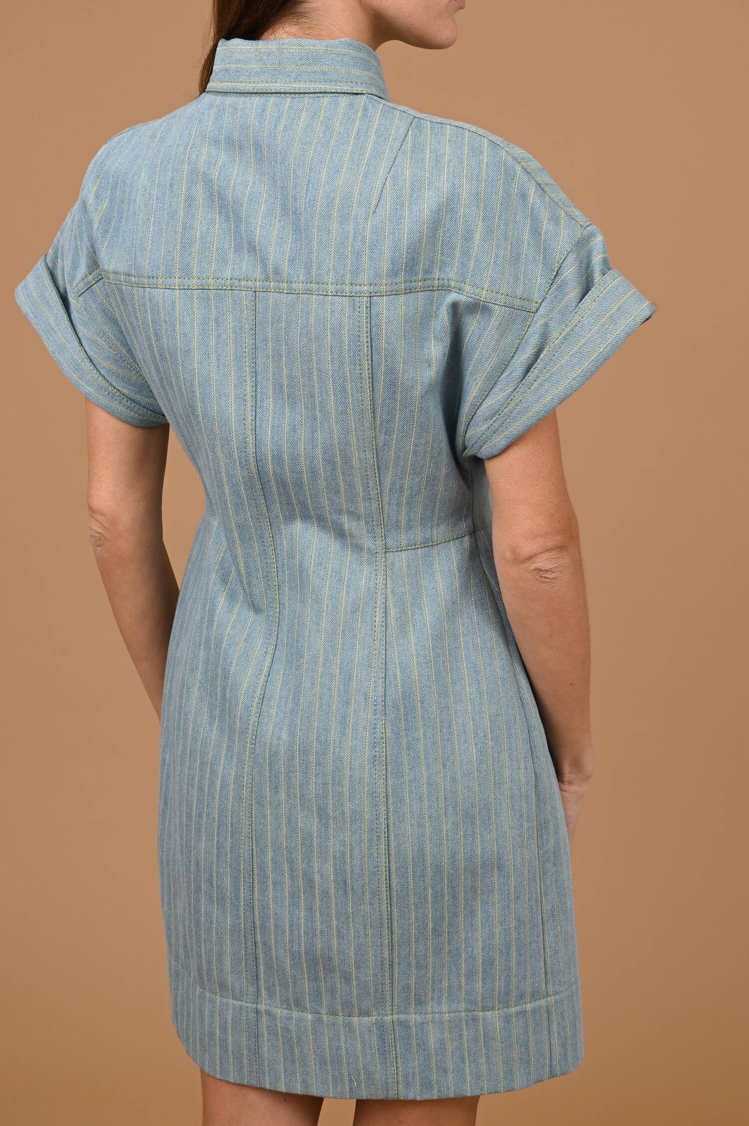 Denimblusenkleid in Hellblau/Grün