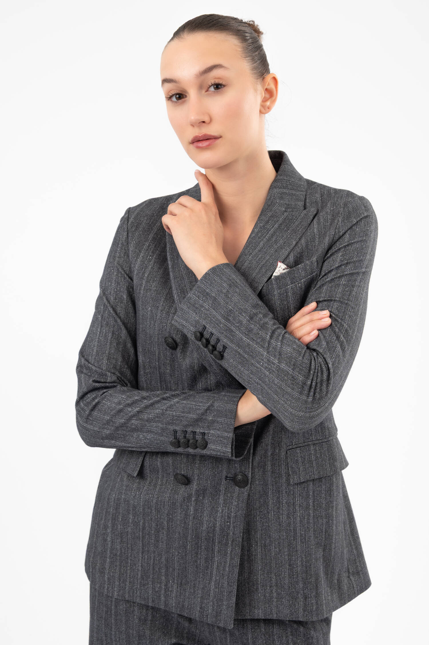 Gestreifter Blazer in Grau meliert
