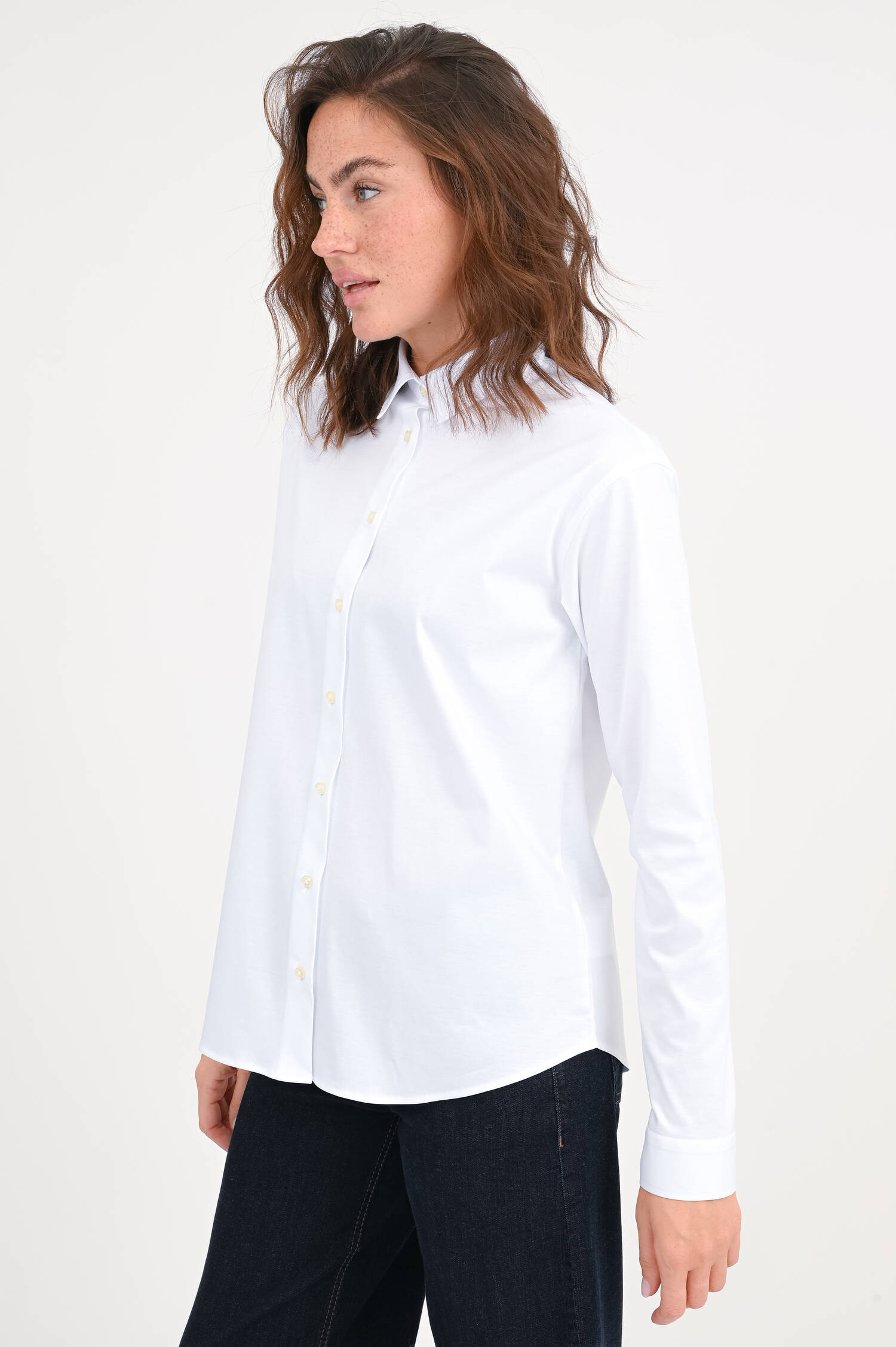 Jersey Langarm-Bluse in Weiß