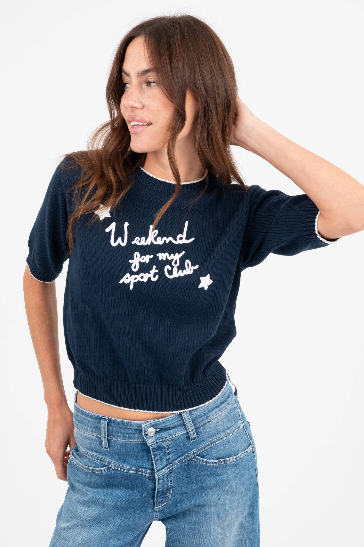 Kurzarm Strickpullover FIACRE in Navy Kurzarm Strickpullover FIACRE in Navy