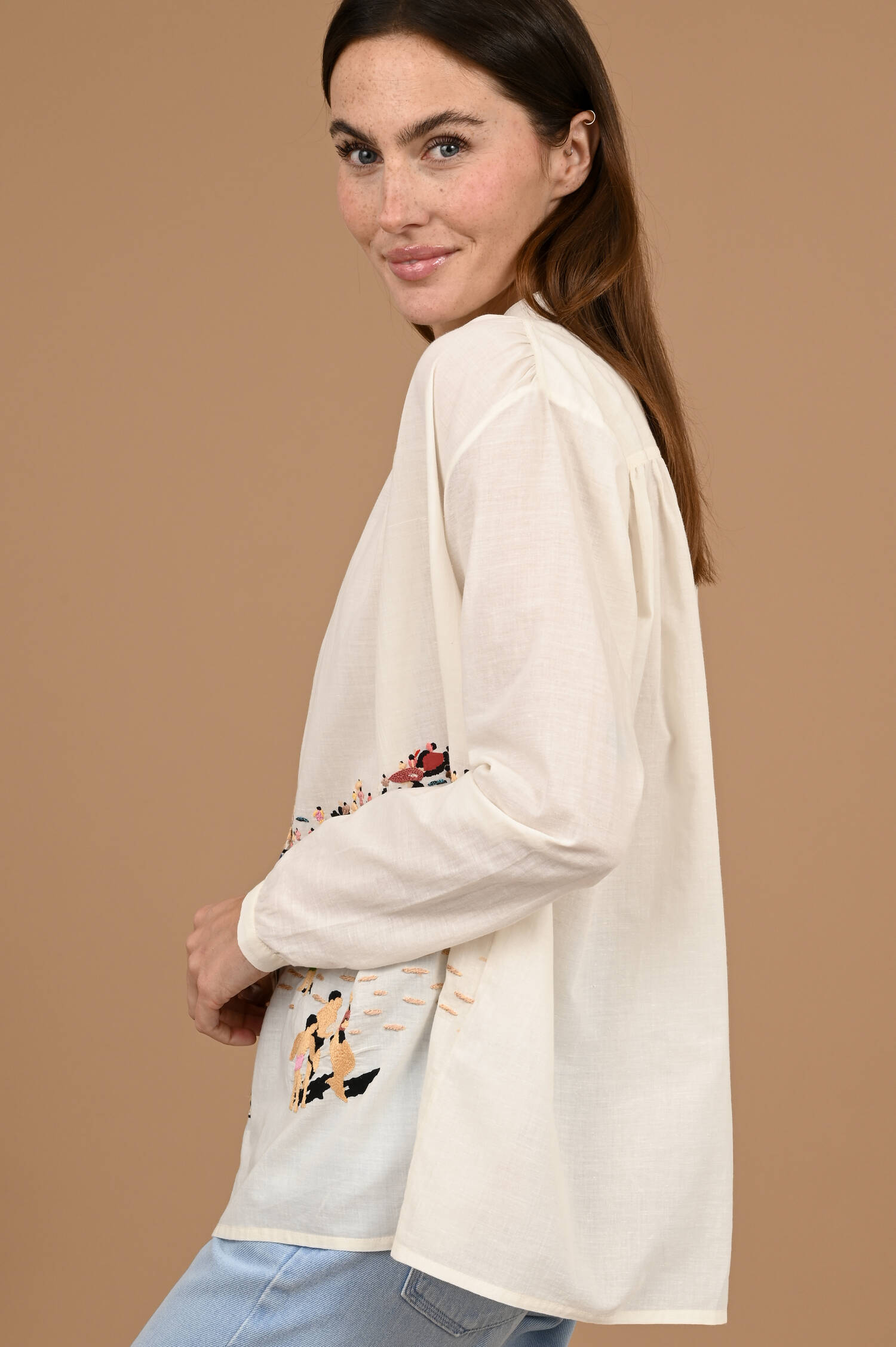 Bluse NATHALIE mit Strandaufstick in Naturbeige