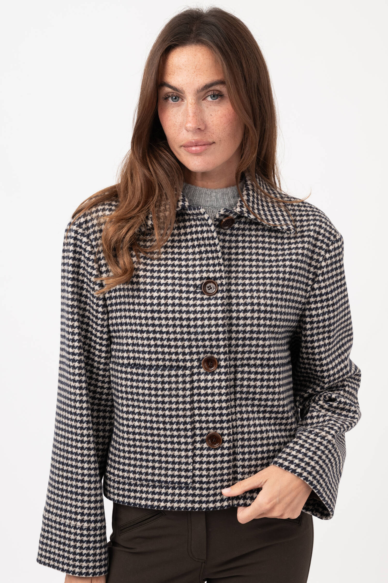 Hahnentritt-Jacke JOSKE in Navy/Weiß