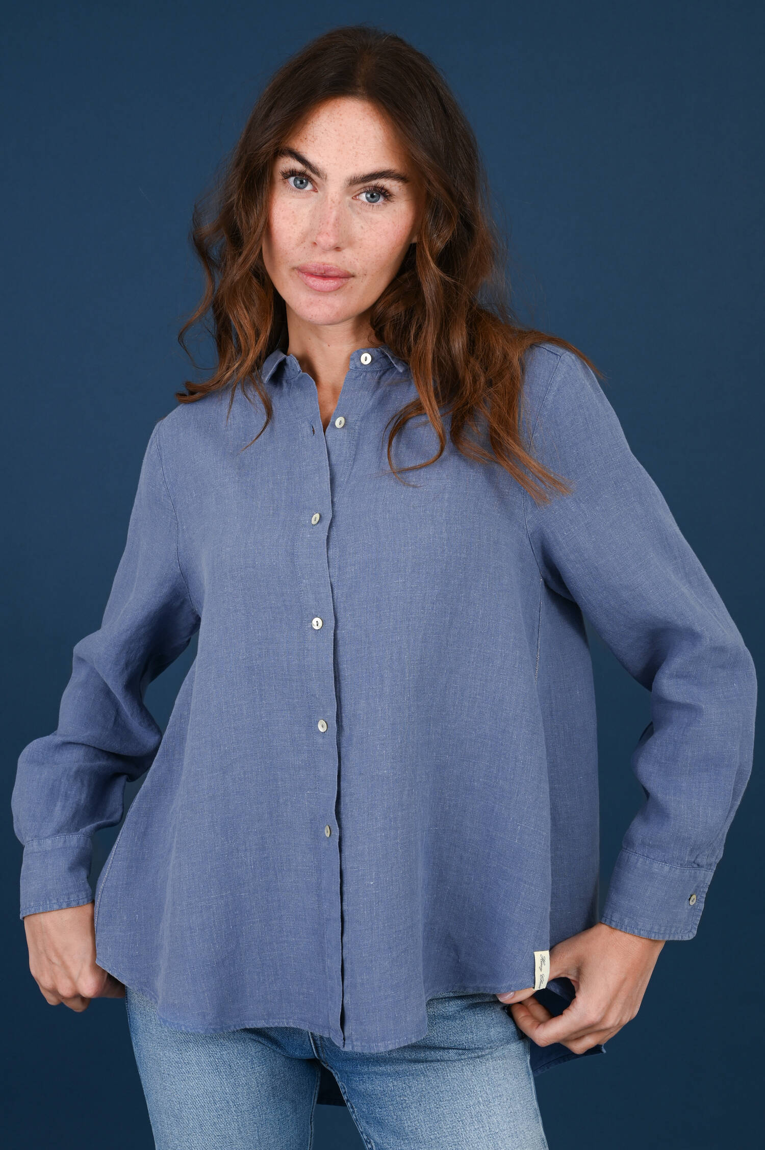 Leinenbluse in Surfblue