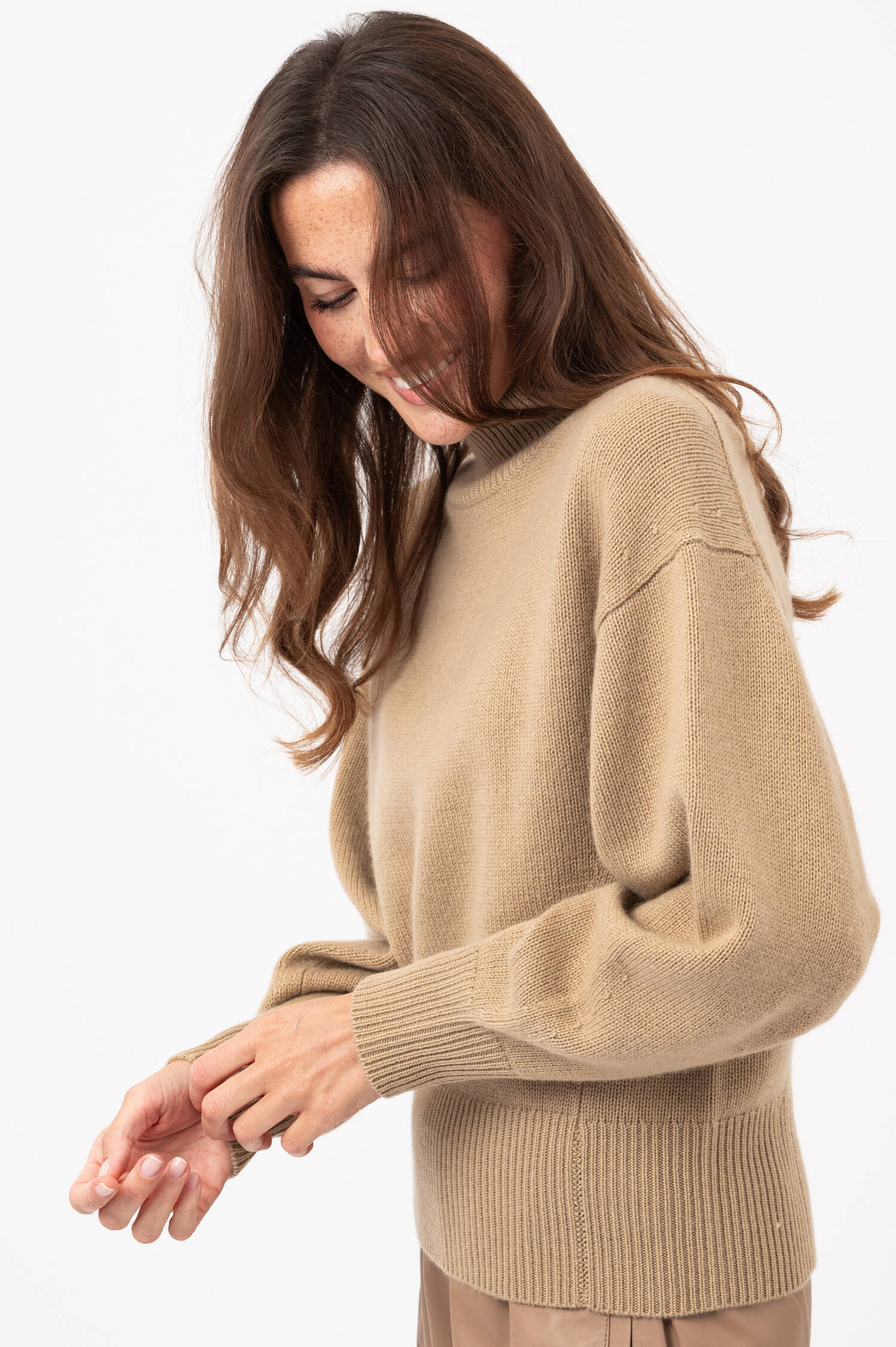 Woll-Cashmere-Stehkragen-Pullover in Beige
