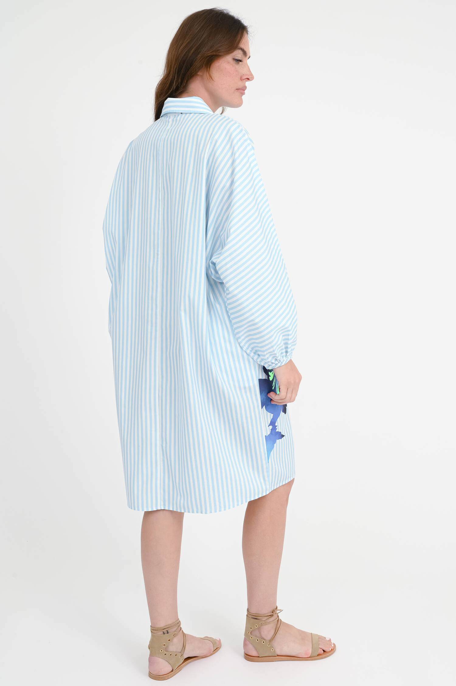 Gestreiftes Kleid HOSES mit Blumen-Print in Blau