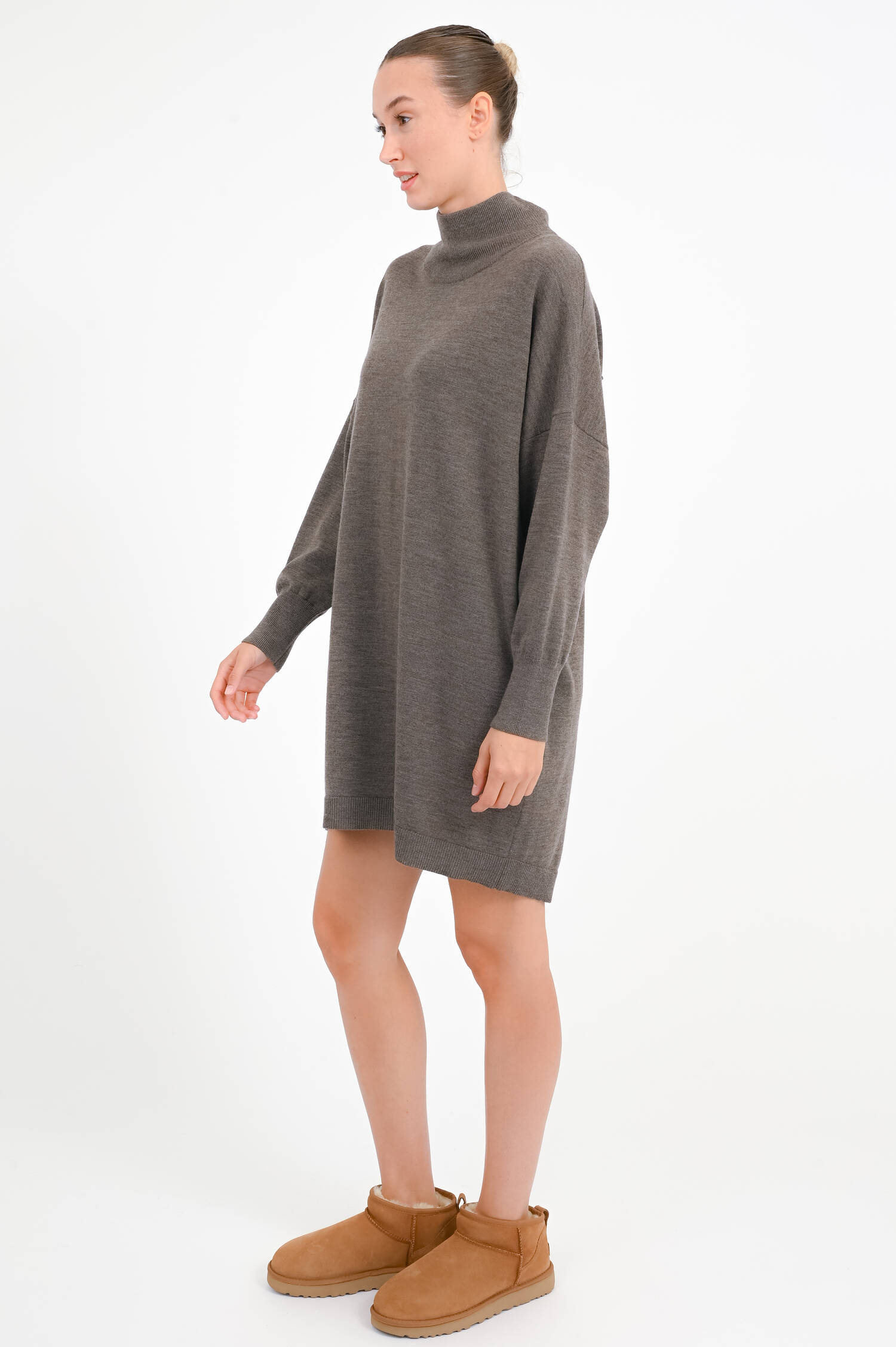 Oversize Kleid mit Ziernähten in Cacao meliert