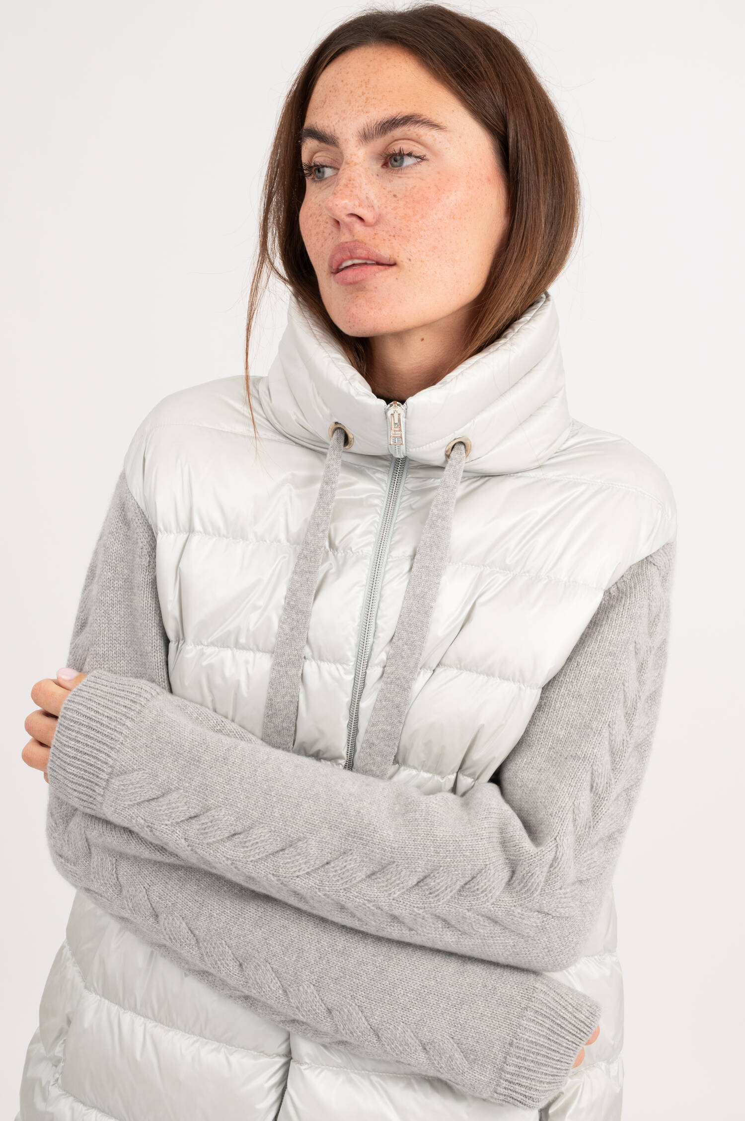 Lange Hybridjacke in Hellgrau Lange Hybridjacke in Hellgrau