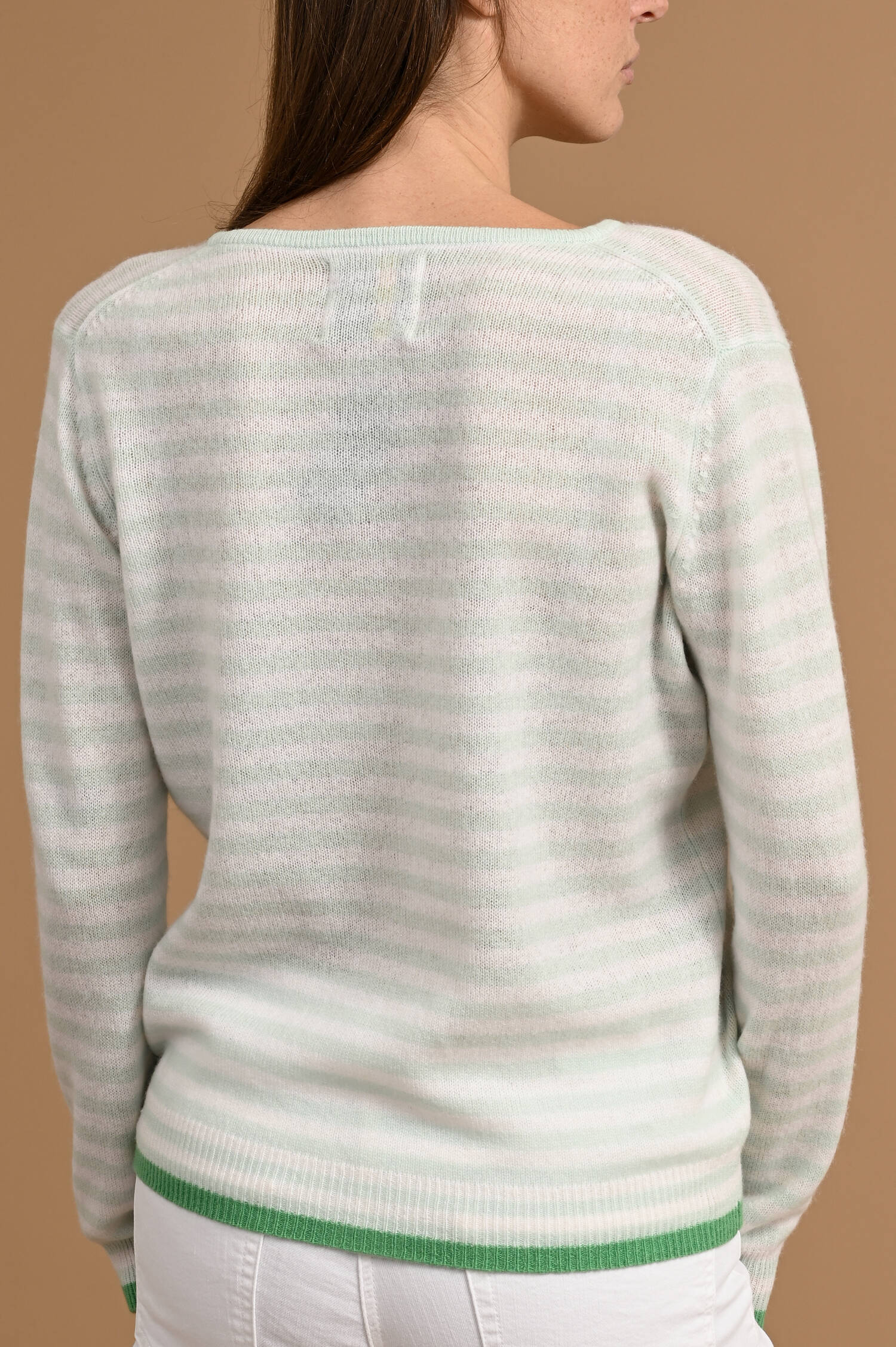 Gestreifter Pullover aus Cashmere in Mintgrün/Weiß