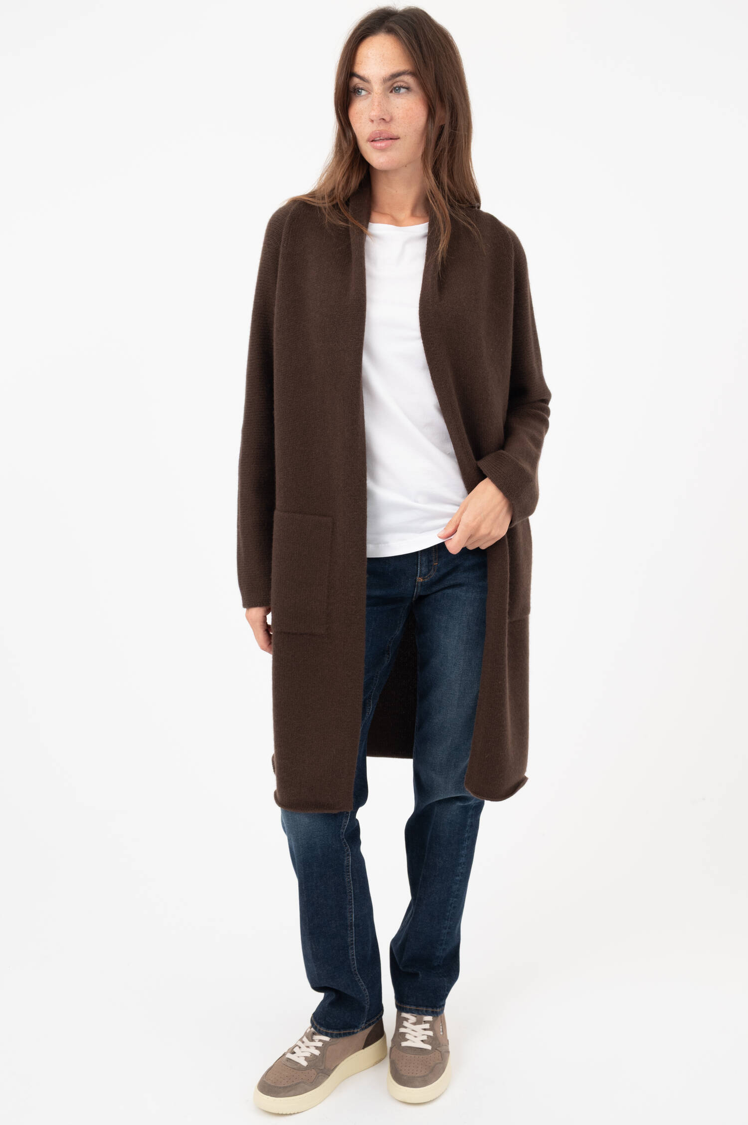 Strick-Cardigan mit Schalkragen in Braun