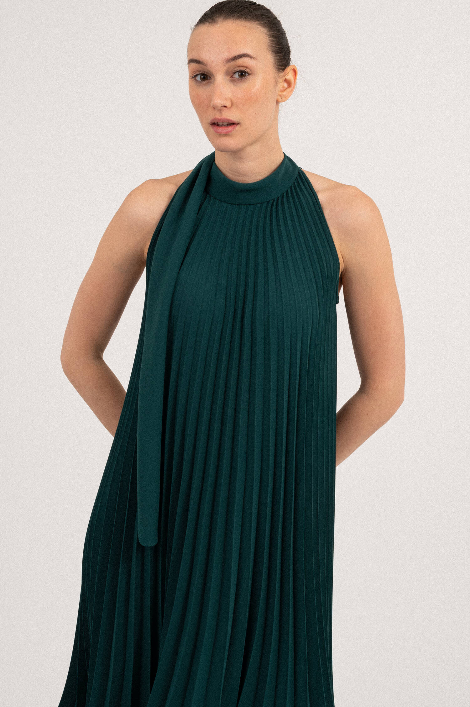 Plissee Kleid in Dunkelgrün