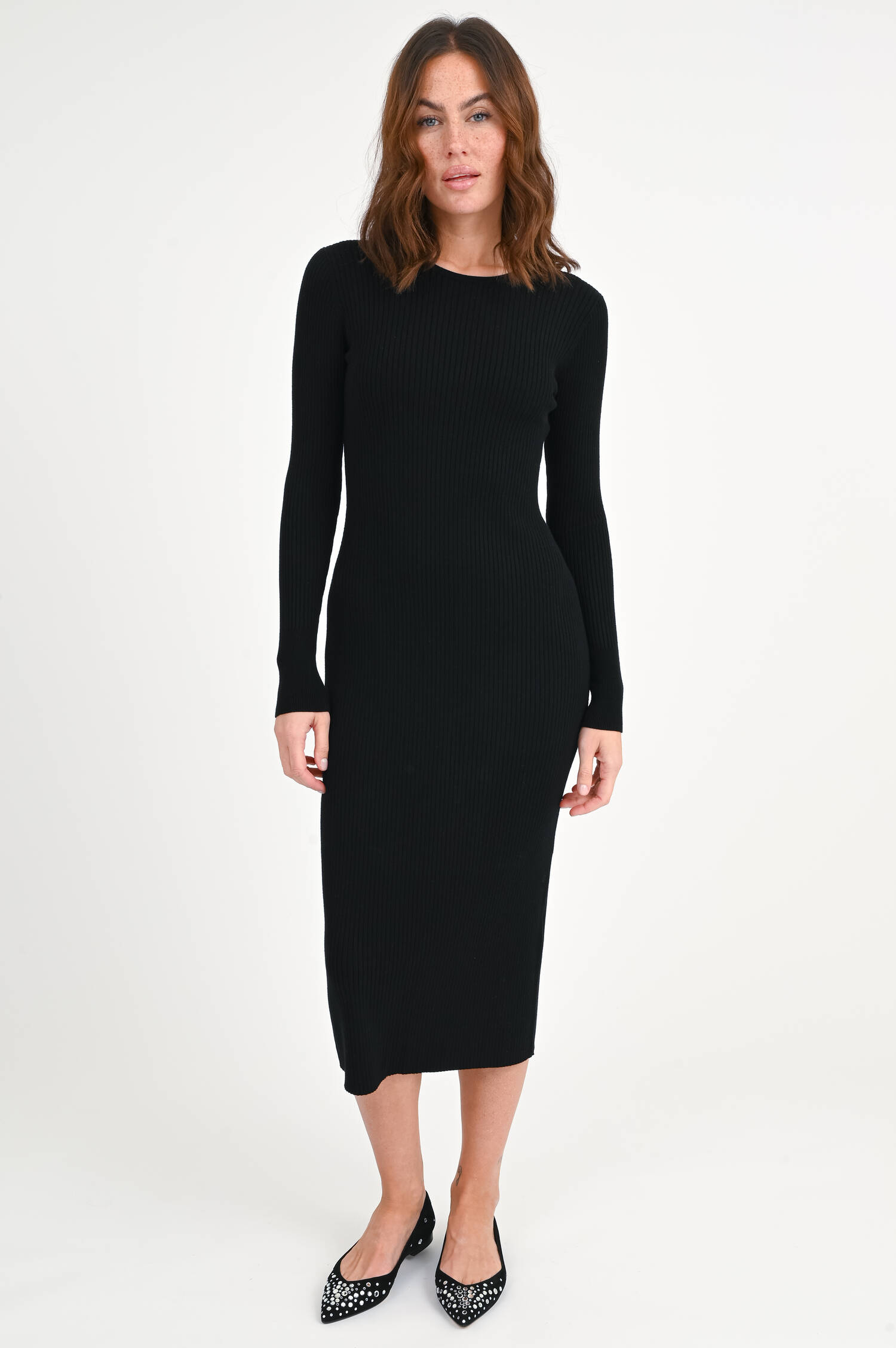 Midi-Strickkleid in Schwarz